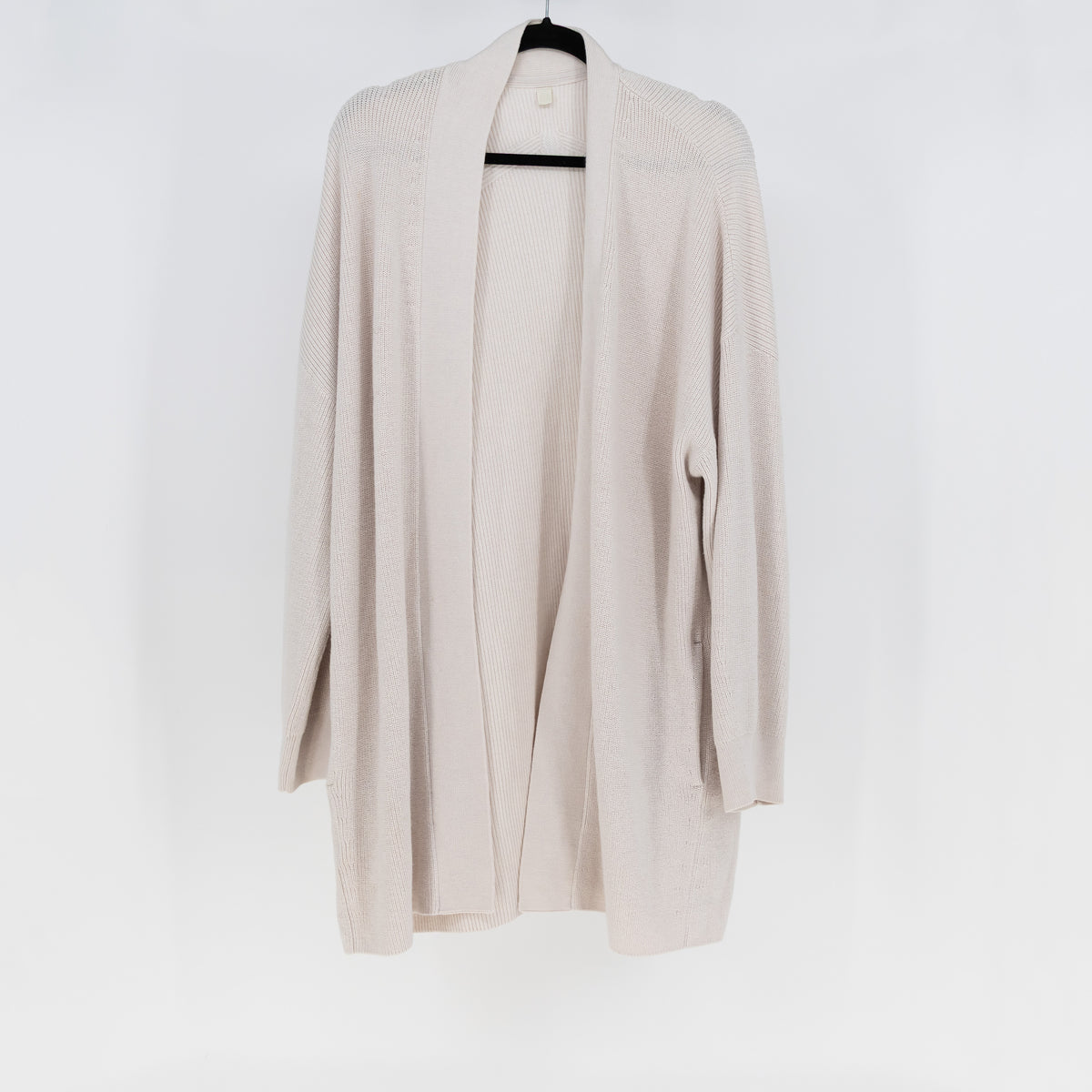 Lululemon Women's Merino Wool Blend Ribbed Long Wrap Sweater Cardigan Bone 16