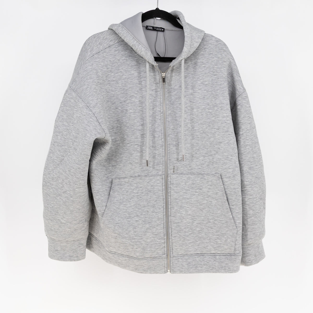 Zara Women's Neoprene Soft Stretch Full Zip Hooded Hood Jacket Heathered Gray M