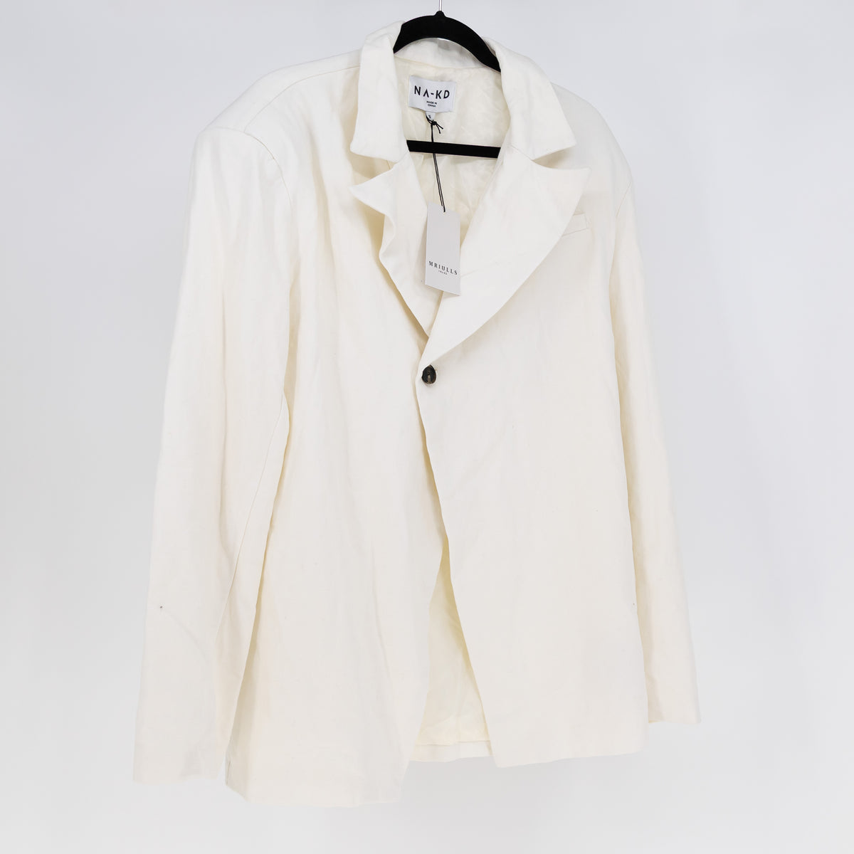 NEW NA-KD One Button Detail Asymmetrical Drape Blazer Jacket Off White XL