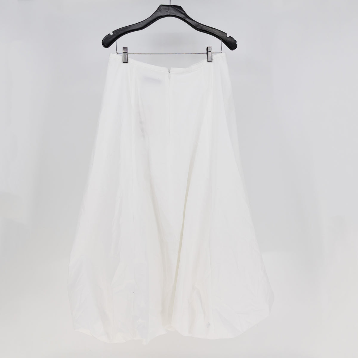 Zara Cotton Poplin Roll Bubble Hem A Line Midi Skirt Solid White Large