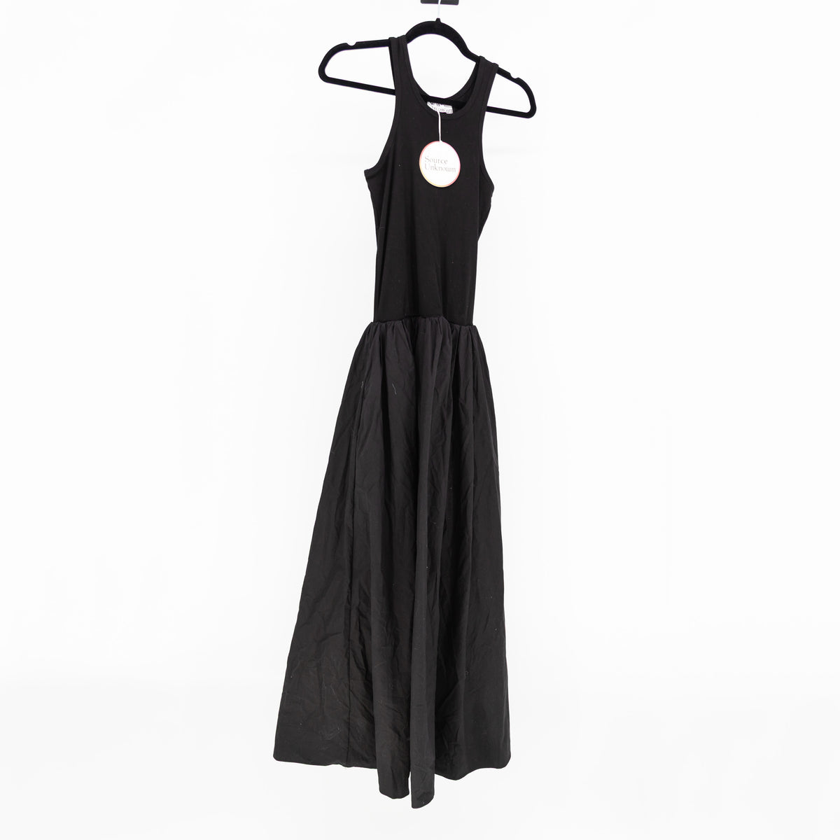 NEW Source Unknown Cotton Poplin Ribbed Knit Stretch Midi Cotton Dress Black