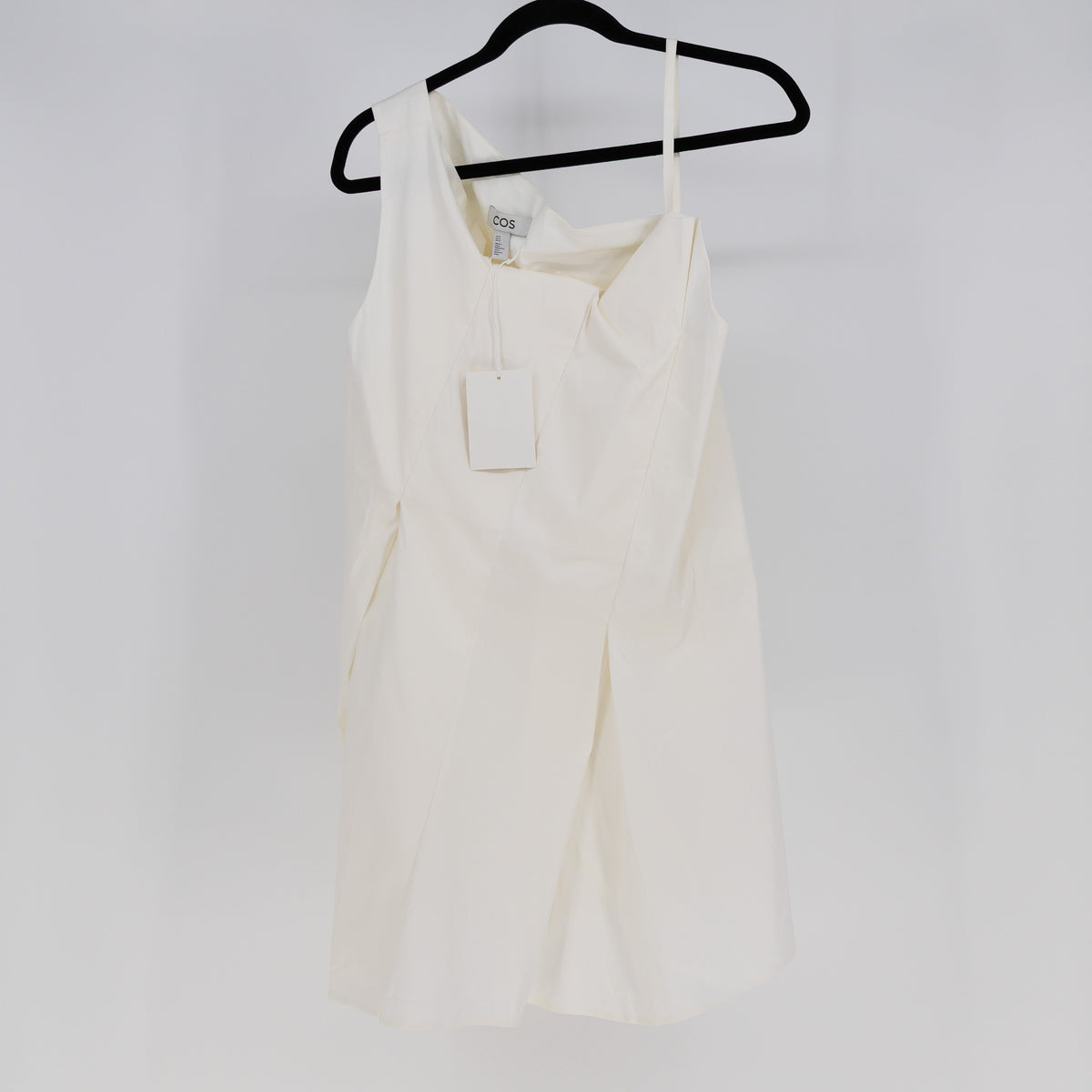 NEW COS Women's Cotton Poplin Asymmetric Strap Mini Dress White 12 