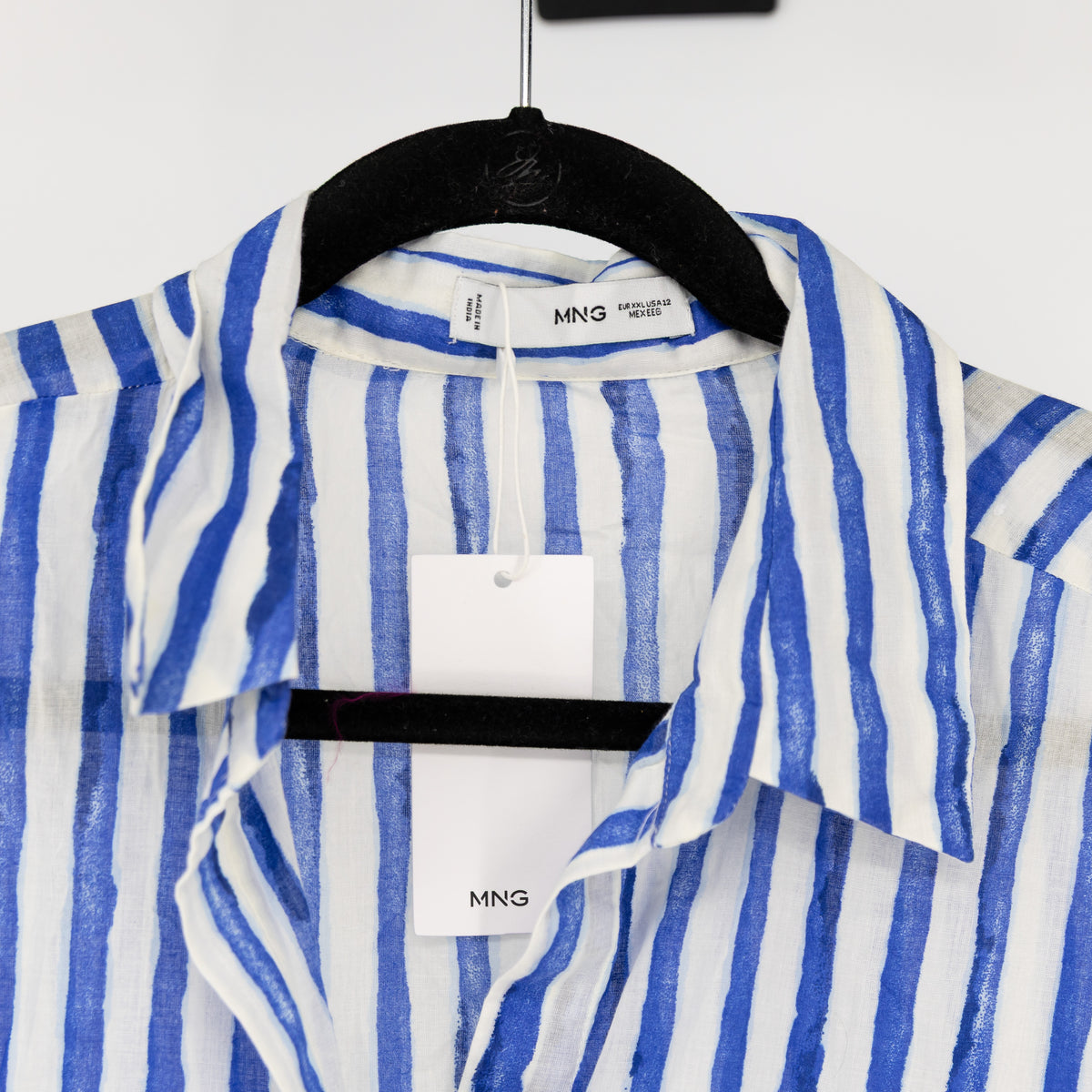 NEW MNG Cotton Collared Button Down Long Sleeve Blue Stripe Blouse Shirt Top XXL
