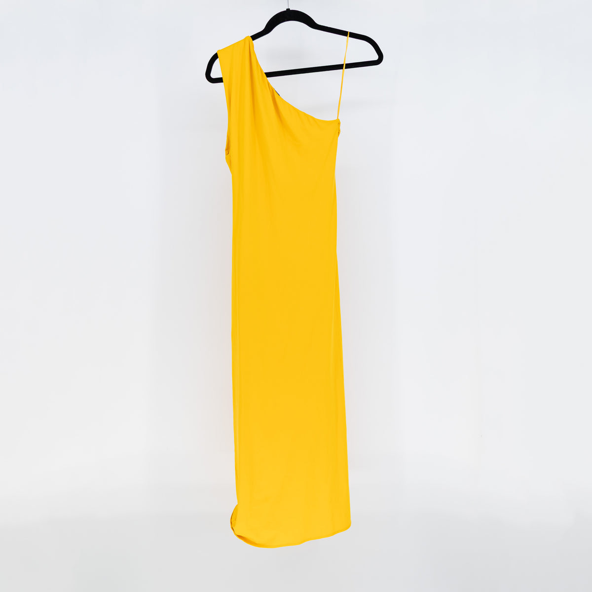 NEW Zara Stretch Knit Ruched One Shoulder Bodycon Midi Dress Yellow Large