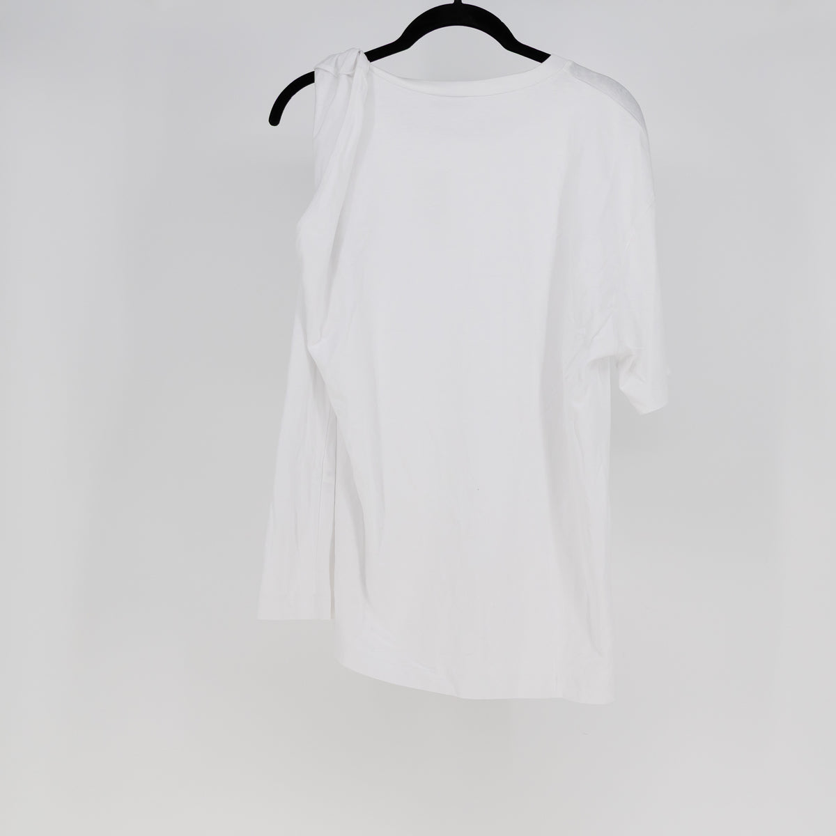 NEW Zara Women's Cotton Crew Neck Asymmetrical Twist Shoulder Tee Shirt White M