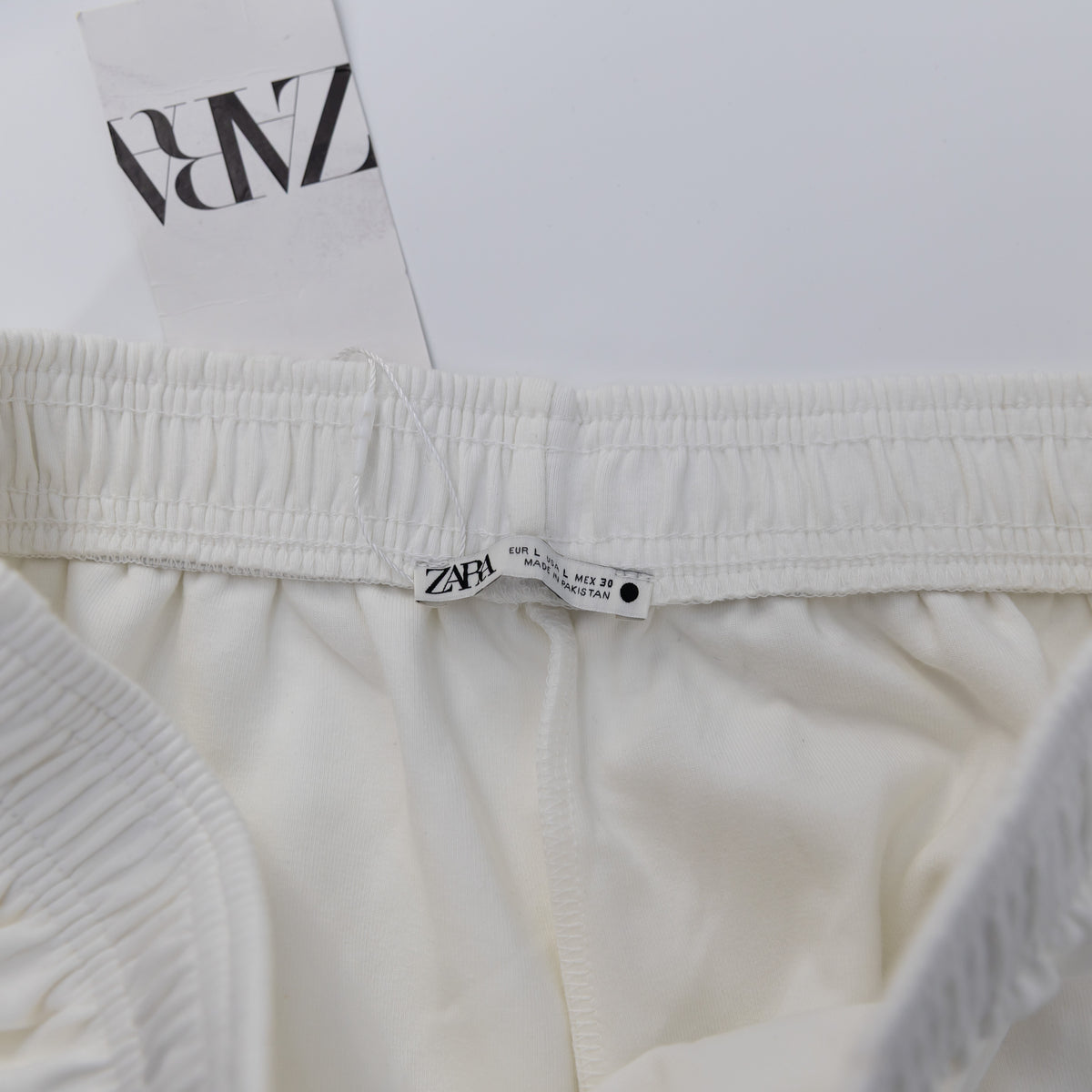 NEW Zara Cotton Stretch Knit High Waist Pull On Casual Shorts White Large