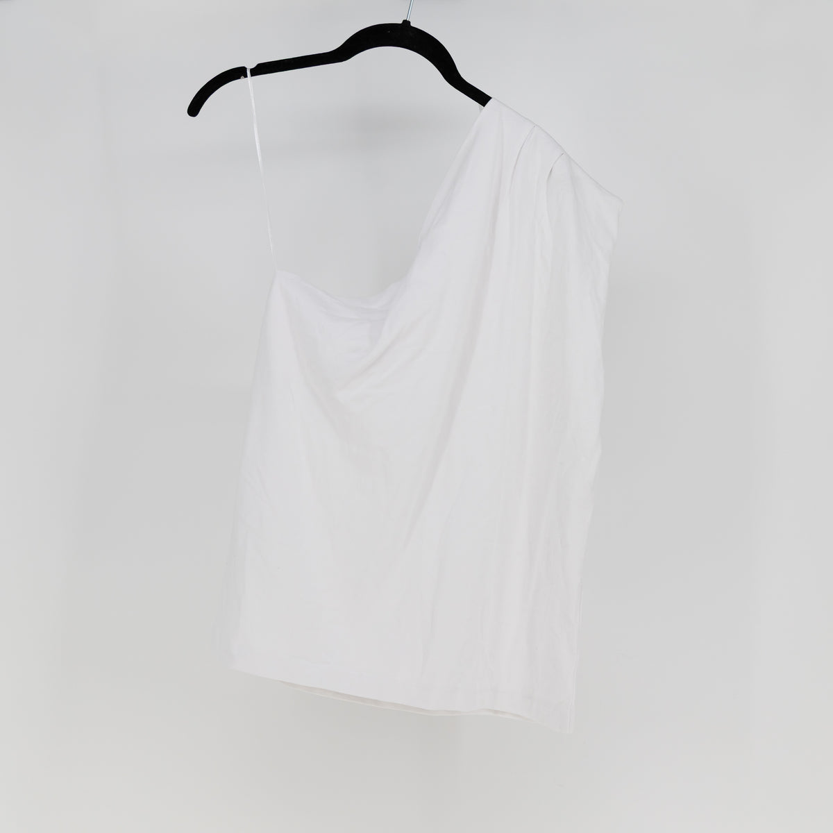 NEW Zara Women's Cotton Asymmetric One Shoulder Tee Shirt Solid White Medium
