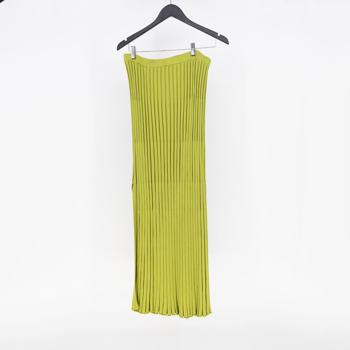 Dissh Ribbed Knit Stretch Pull On Slit Straight Midi Skirt Green XXL