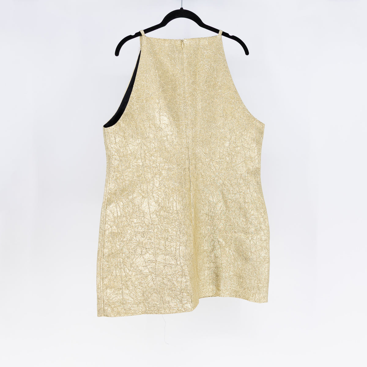 NEW Zara Gold Metallic Foil High Neck Sleeveless Tank Cocktail Party Mini Dress