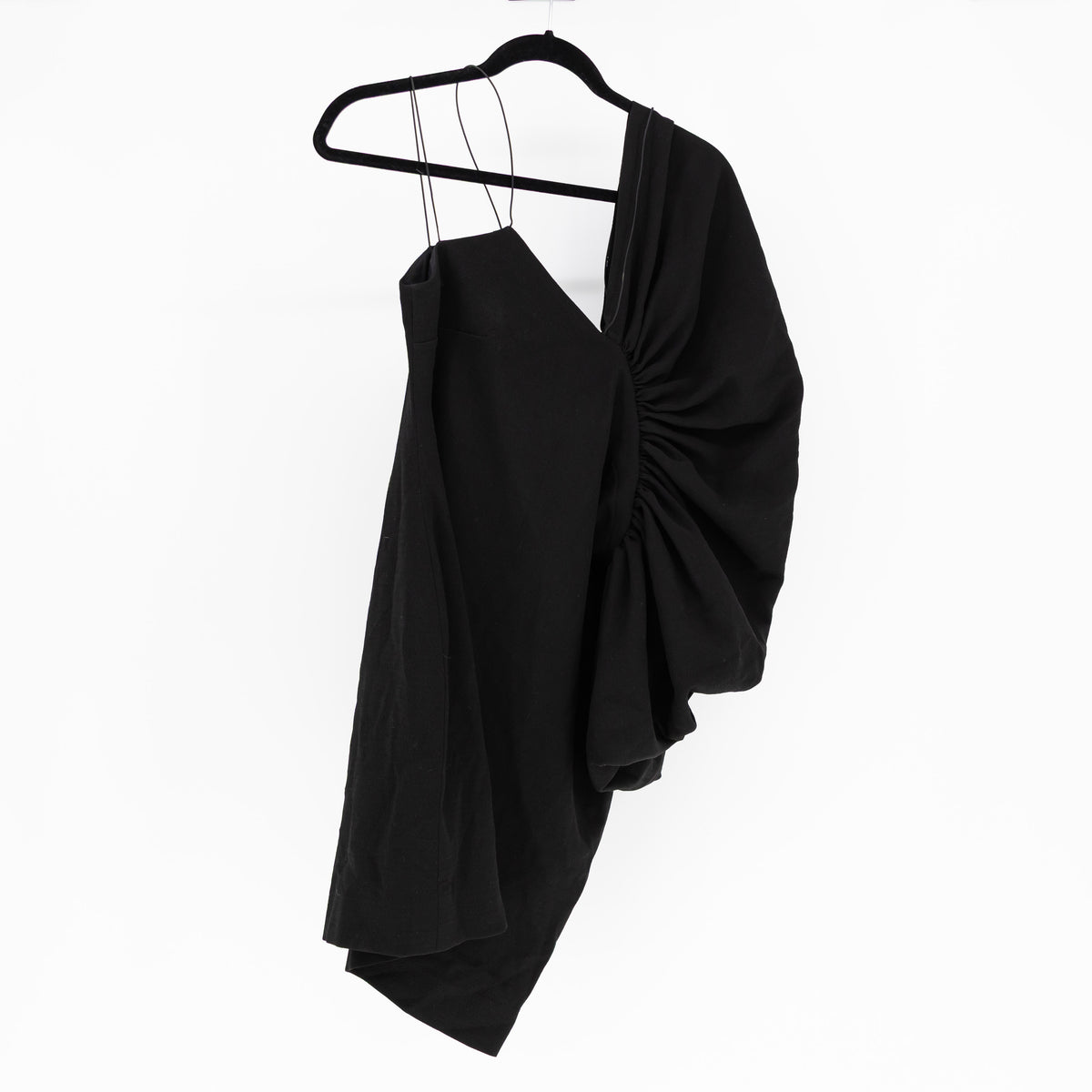 Orire Lagos The Honey Crepe Ruffle Ruched One Shoulder Mini Party Dress Black 14