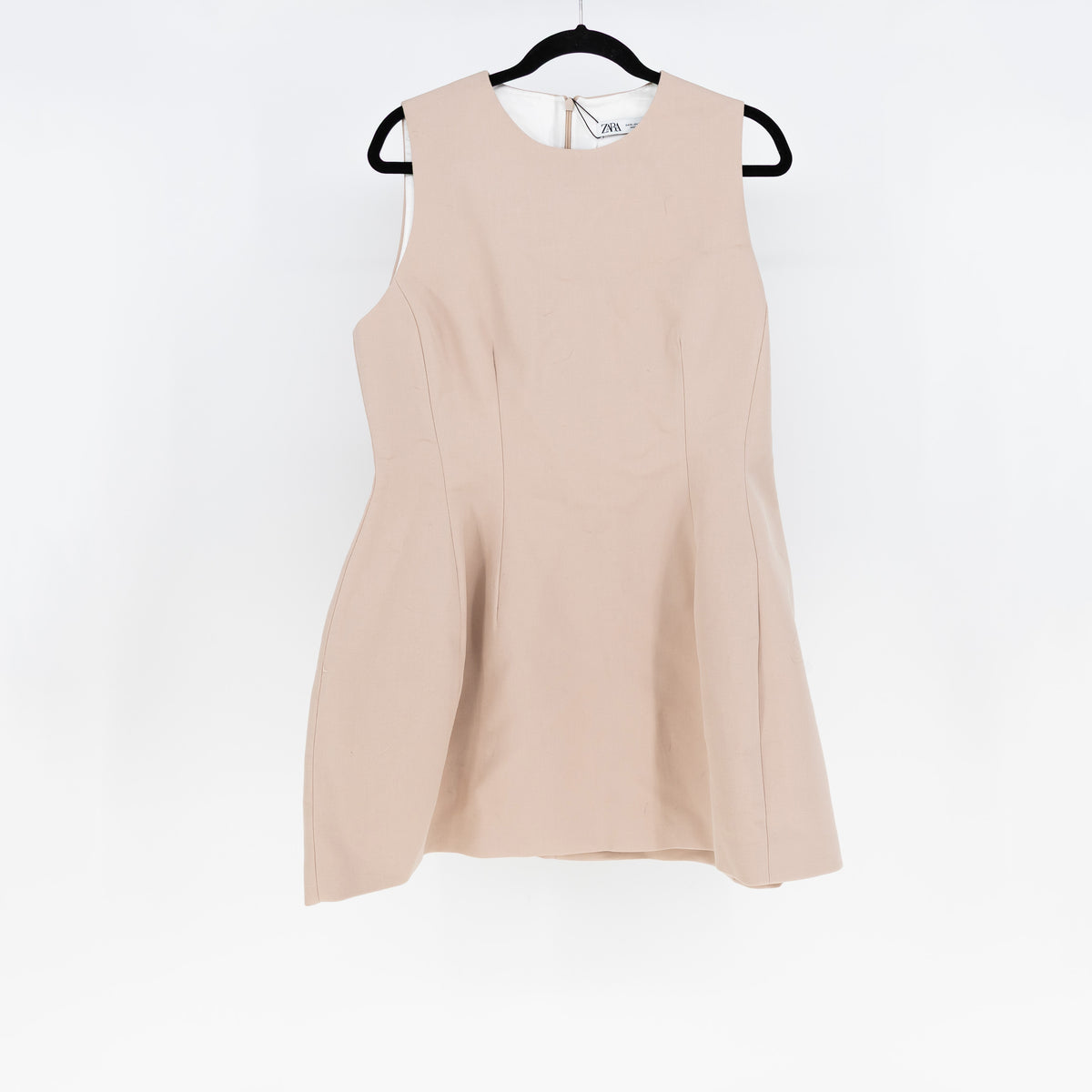 NEW Zara Pintuck Structured Sleeveless Fit Flare Mini Pullover Dress Pink XL