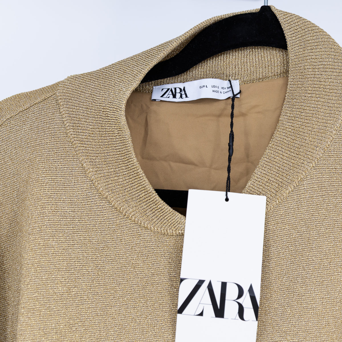 NEW Zara Gold Metallic Sparkle Knit Stretch Invisible Zipper Lightweight Jacket