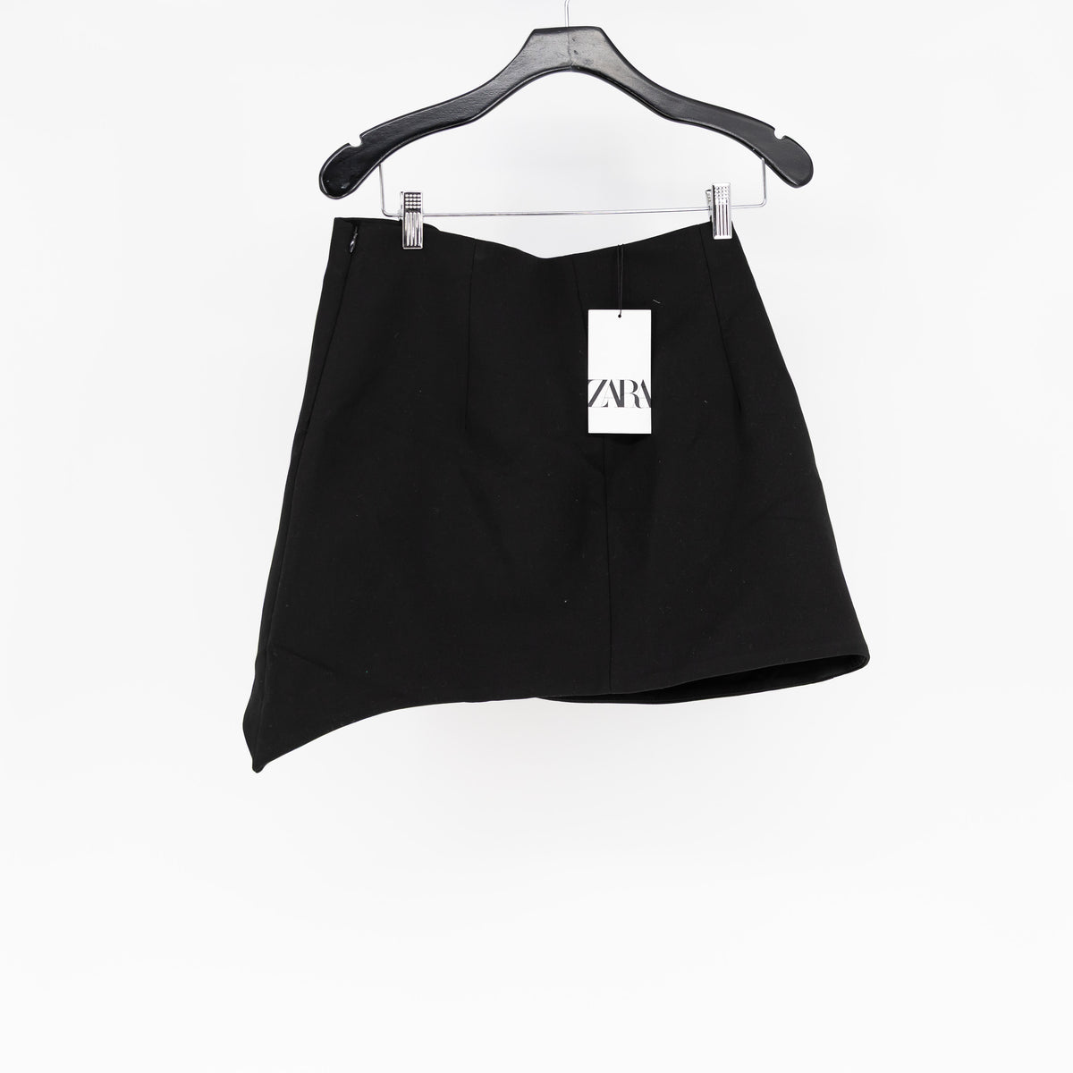 NEW Zara Women's Suiting Structured Asymmetrical Draped Hem Mini Skirt Black XL