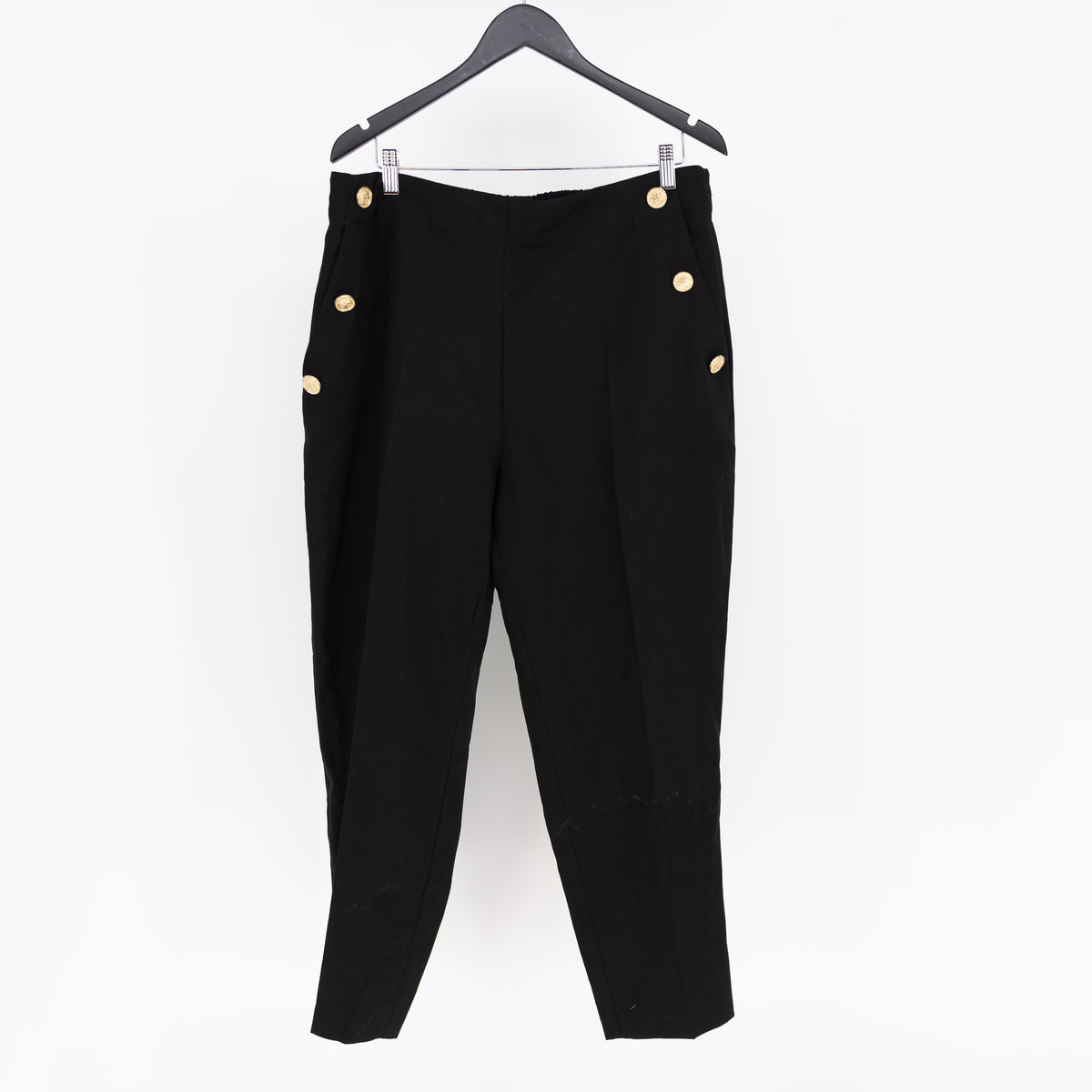 NEW Zara Women's Mid Rise Sailor Button Straight Leg Trouser Pants Black XXL