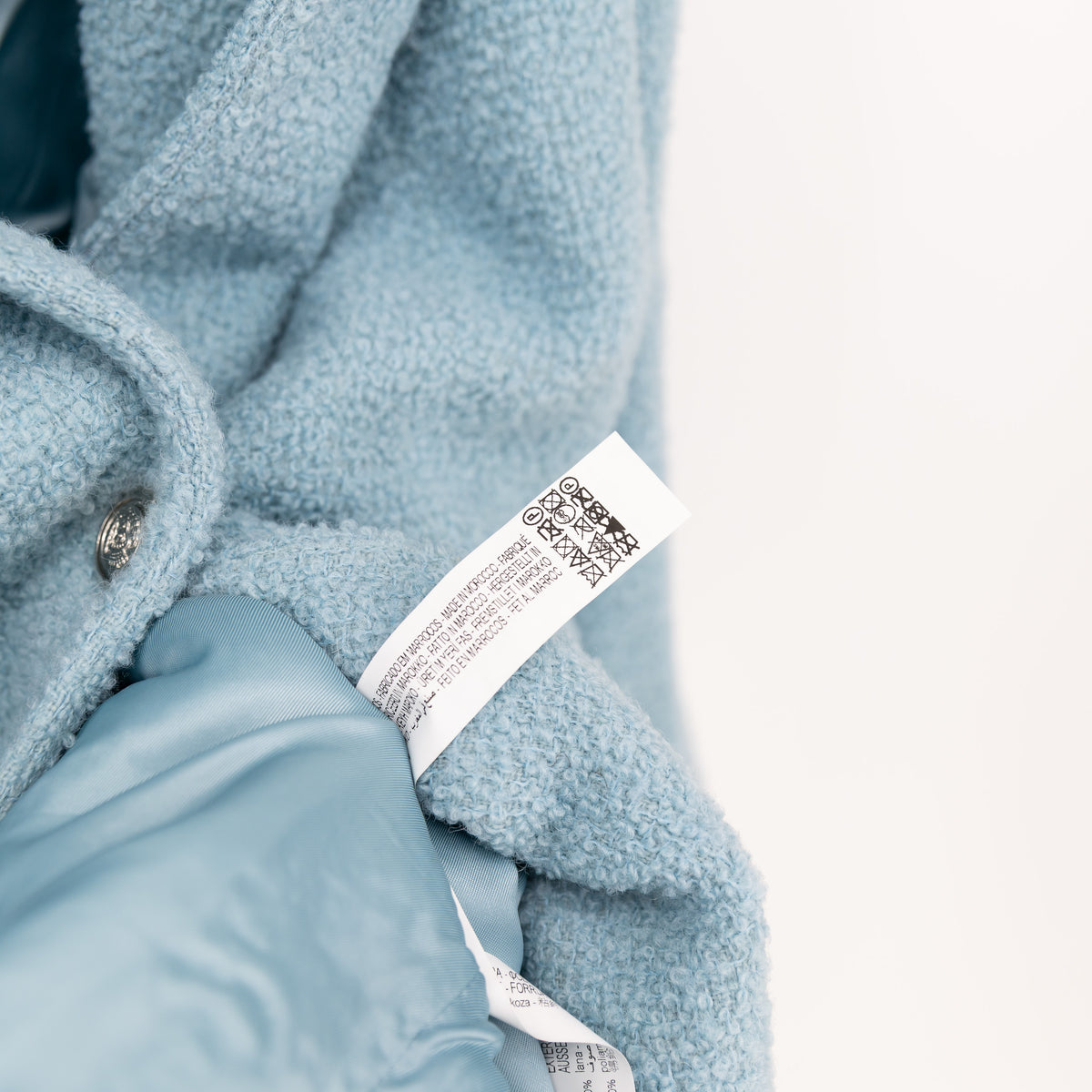 Zara Women's Boucle Tweed Double Breasted Long Pea Coat Jacket Light Blue XL