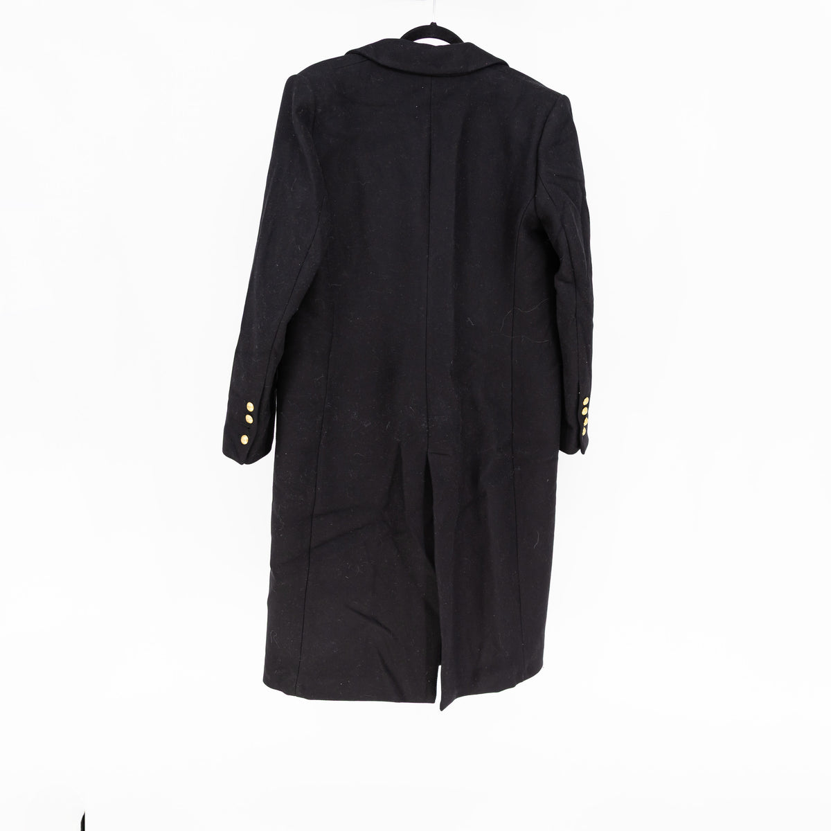 Zara Wool Blend Double Breasted Gold Button Black Pea Coat Jacket XL