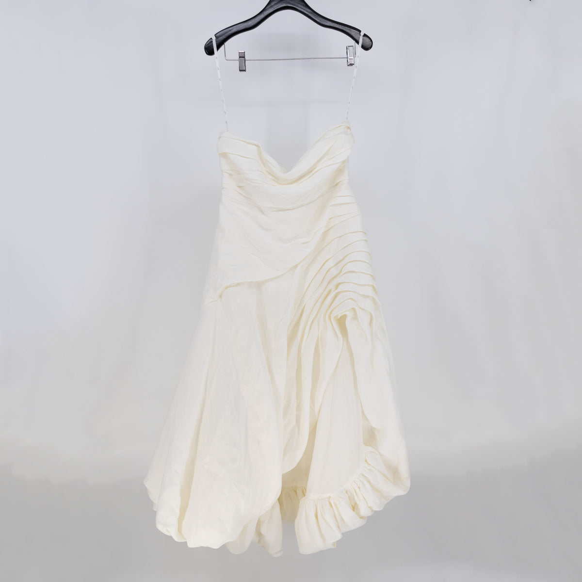 Aje Mika Draped Ruched Split Hel Pearl Fastening Midi Dress Ivory 14