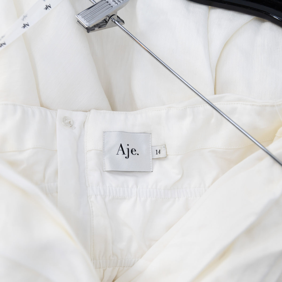 Aje Mika Draped Ruched Split Hel Pearl Fastening Midi Dress Ivory 14