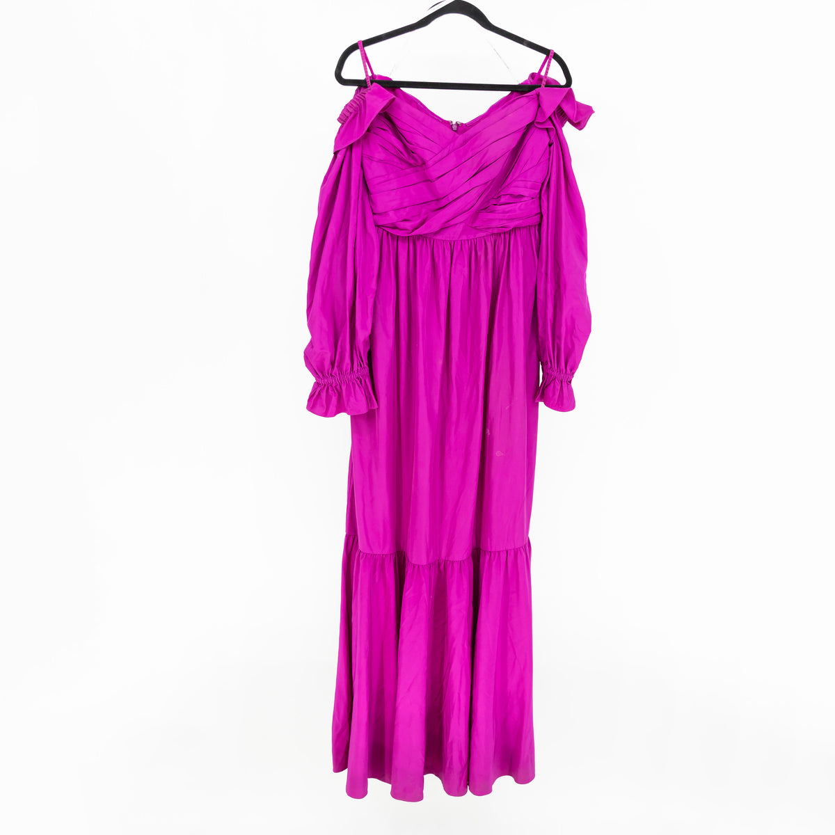 Self Portrait Purple Taffeta Off The Shoulder Ruffle Long Maxi Dress 10
