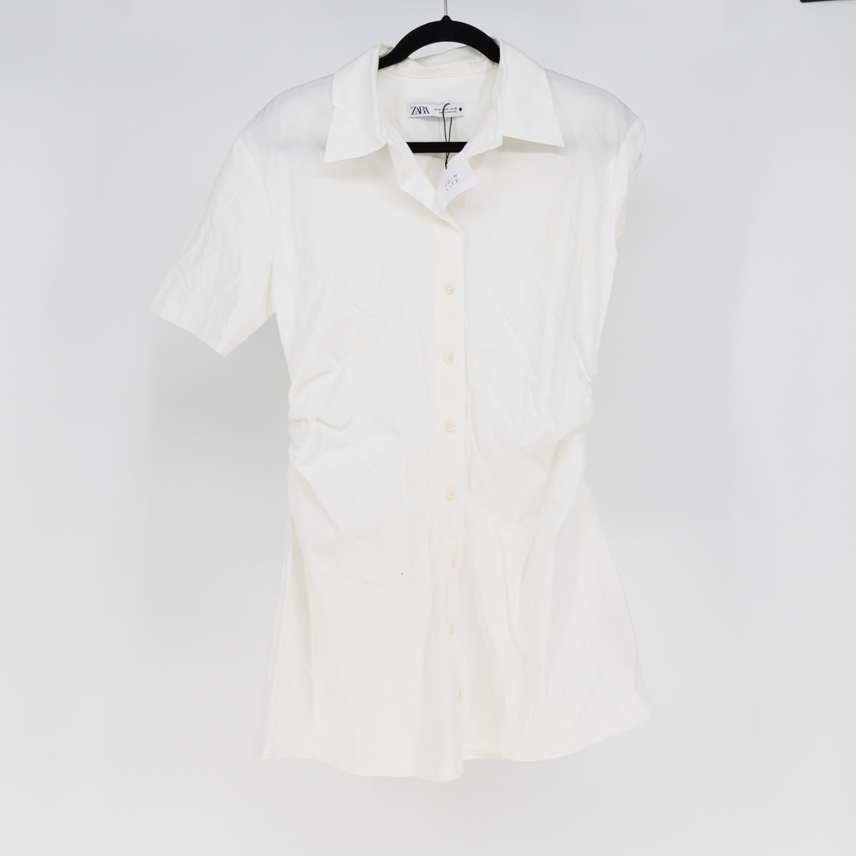 NEW Zara Cotton Pipeline Collared Button Down Mini Shirt Dress White Medium
