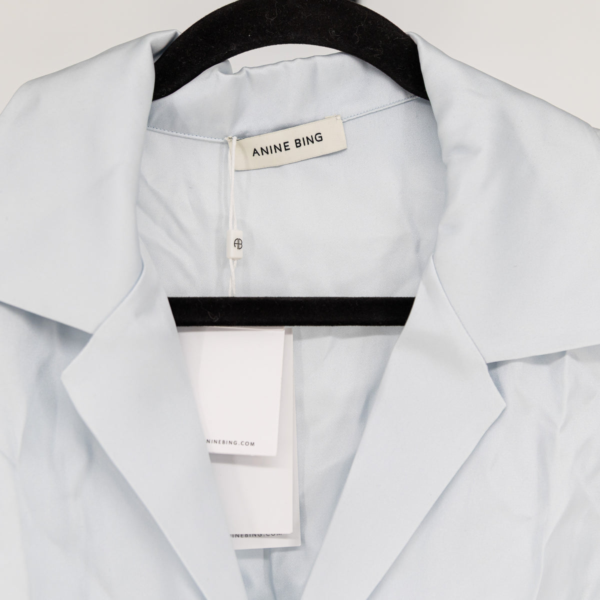 NEW Anine Bing Bethany Silk Blend Satin Long Sleeve Button Down Blouse Pale Blue
