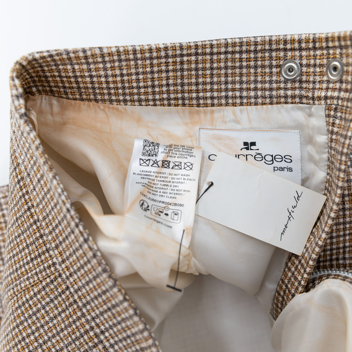 NEW Courreges Reedition Vinyl Shiny Brown White Houndstooth Print Mini Skirt 38