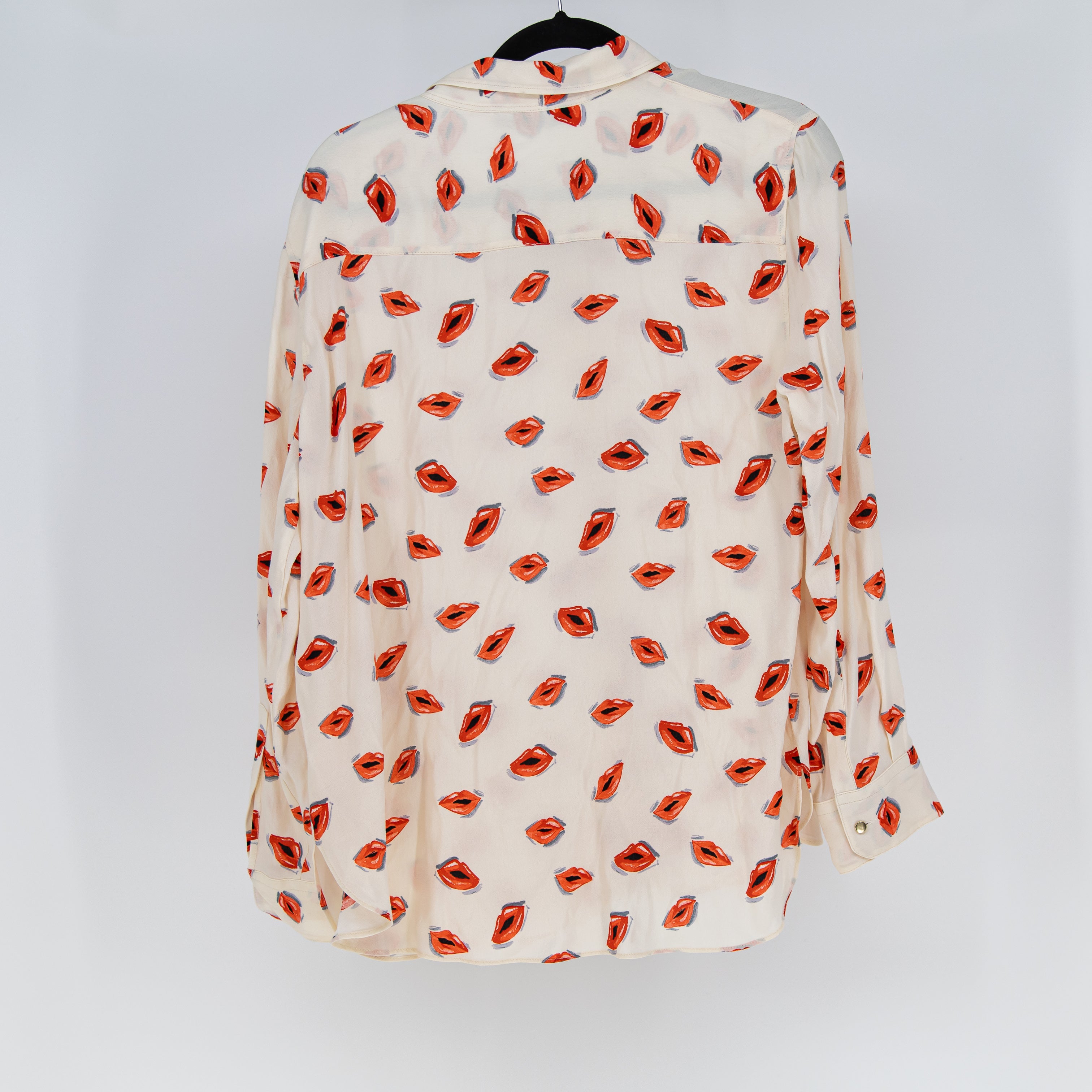 NEW Zara Kiss Lips Flirty Print Pattern Collared Button Down Blouse Shirt XL