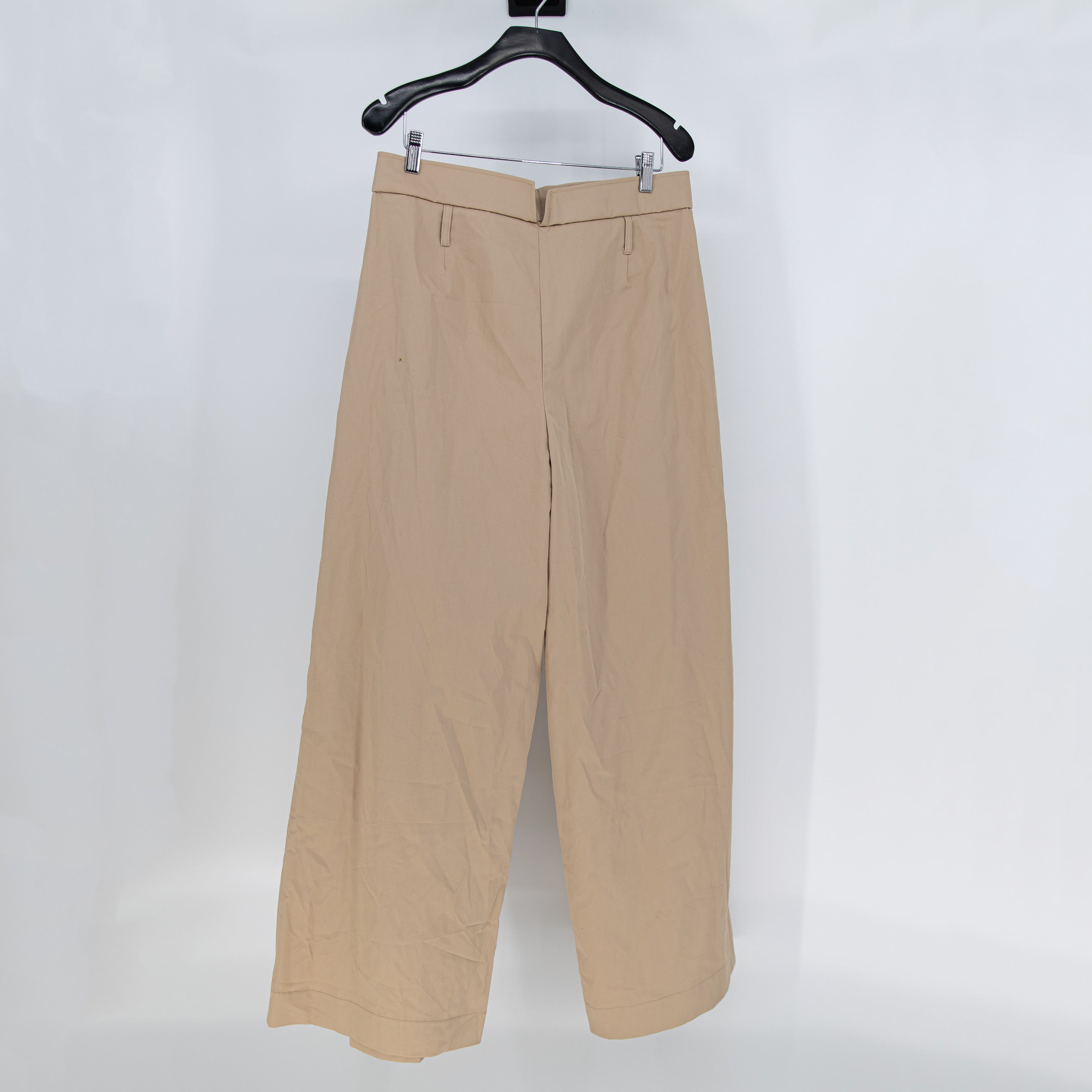 NEW Zara Cotton Stretch Full Length Gabardine Trouser Wide Leg Pleated Pants L