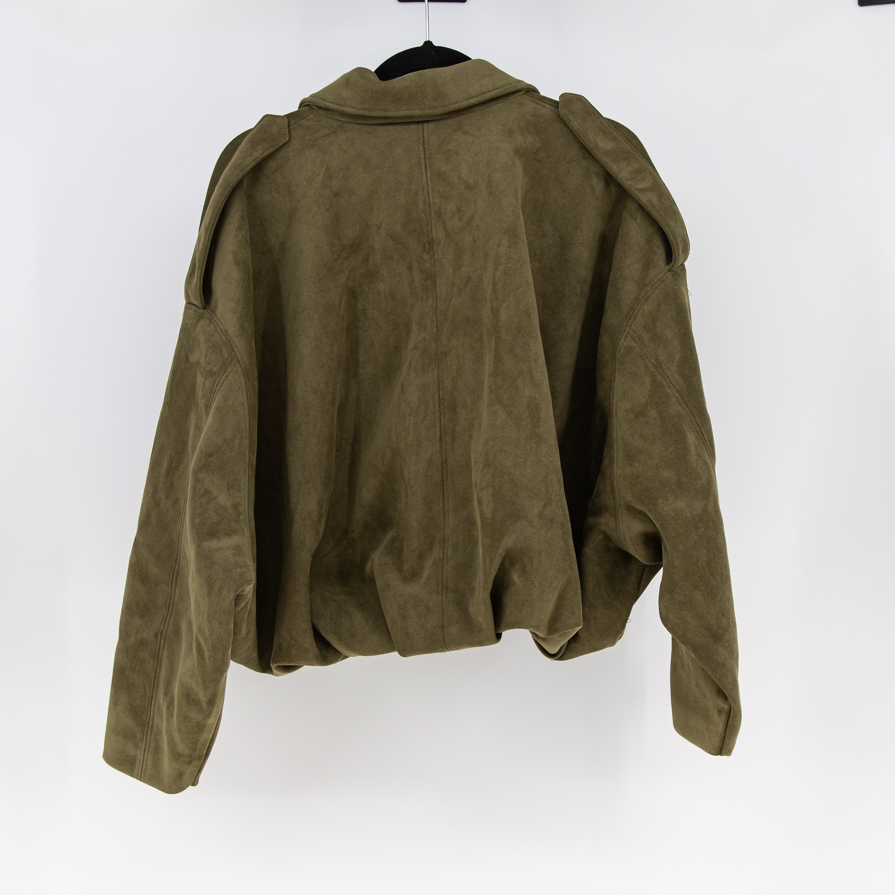 NEW Zara Microfiber Brushed Faux Suede Fill Zip Pleated Collar Jacket Green L