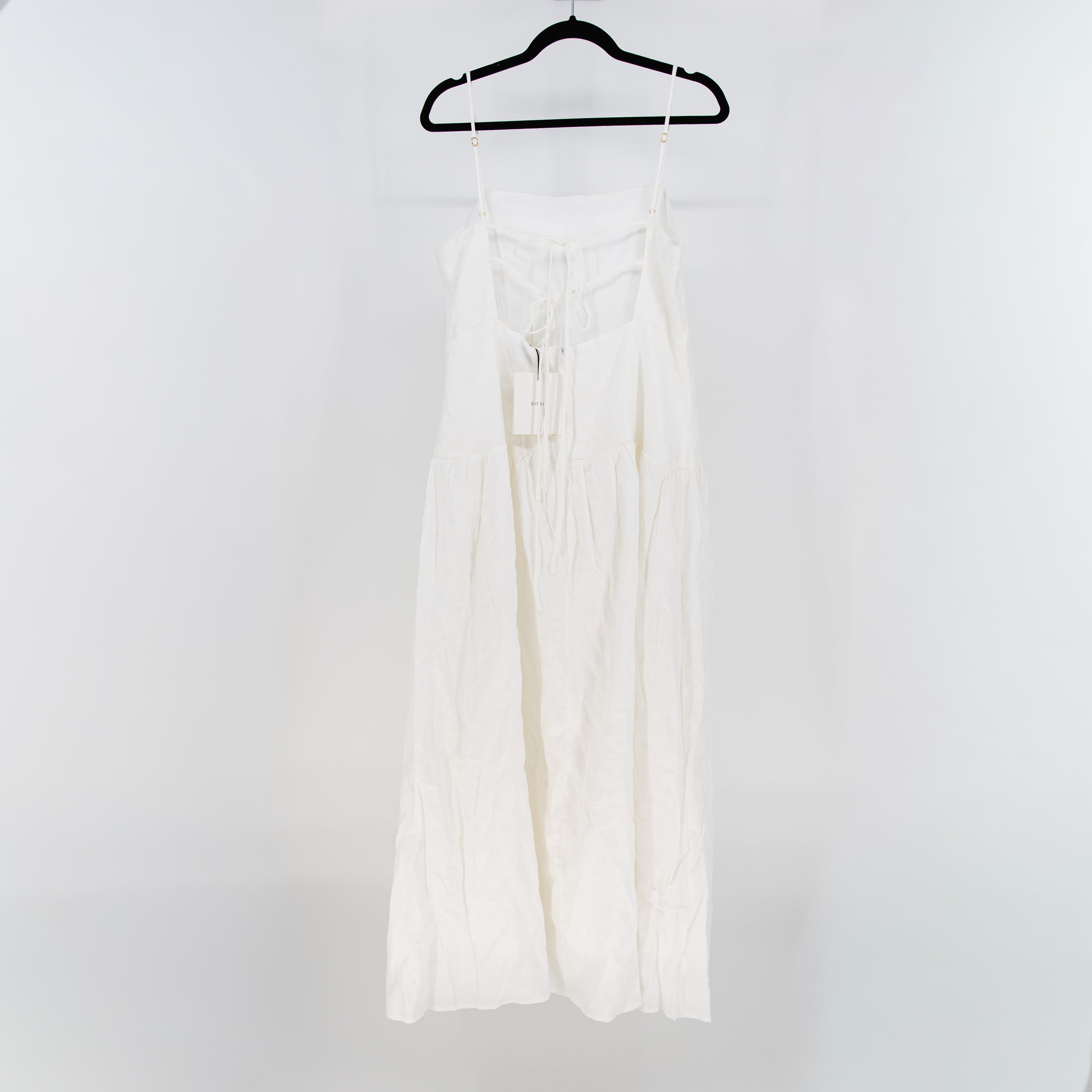 NEW Dissh Kay White Linen Lightweight Square Neck Tank Midi Dress White 12