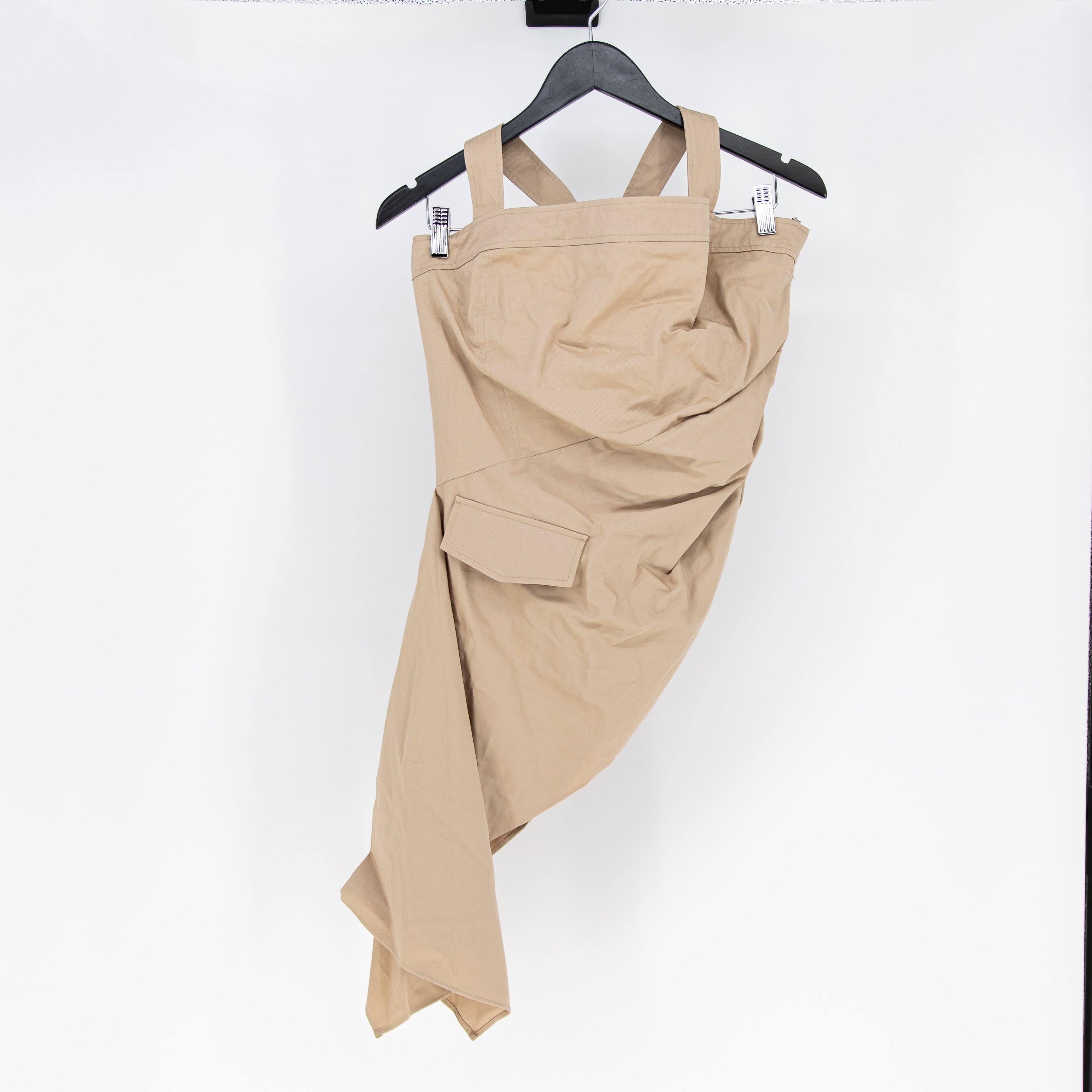 NEW Zara Asymmetric Hem Cotton Poplin Gabardine Tank Top With Buckle Khaki XL