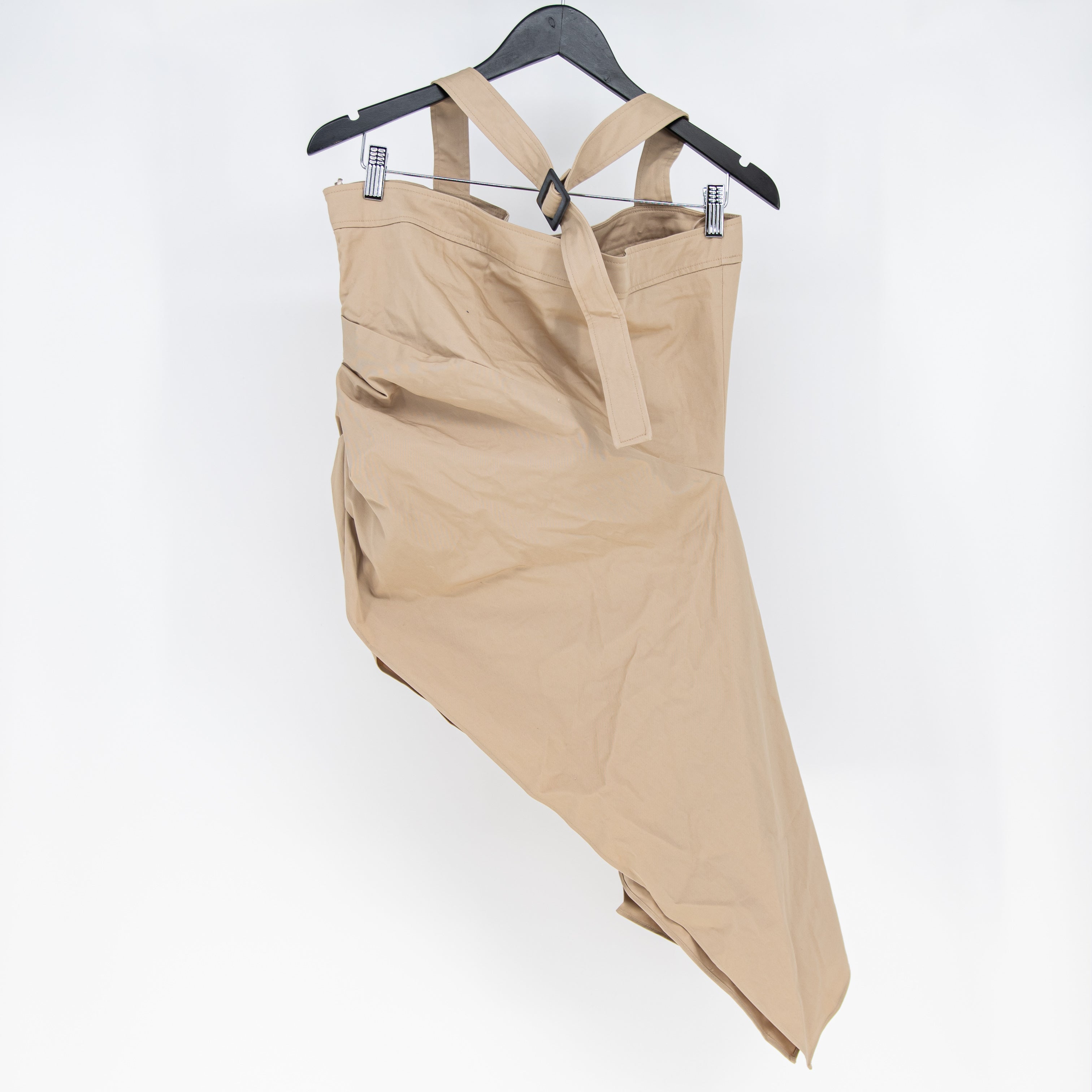 NEW Zara Asymmetric Hem Cotton Poplin Gabardine Tank Top With Buckle Khaki XL