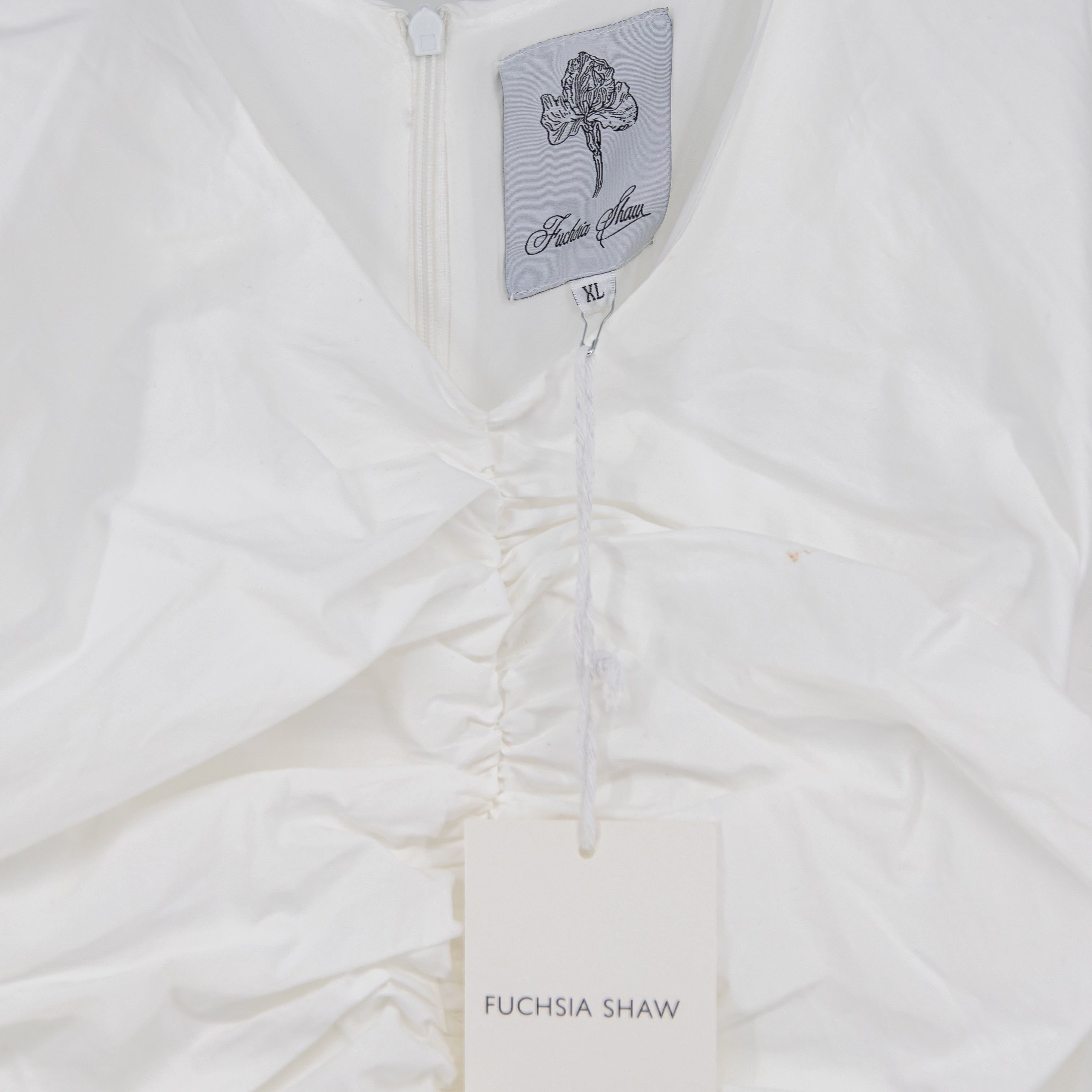 NEW Fuchsia Shaw The Dahlia Cotton Poplin Ruched A Line Midi Dress White XL