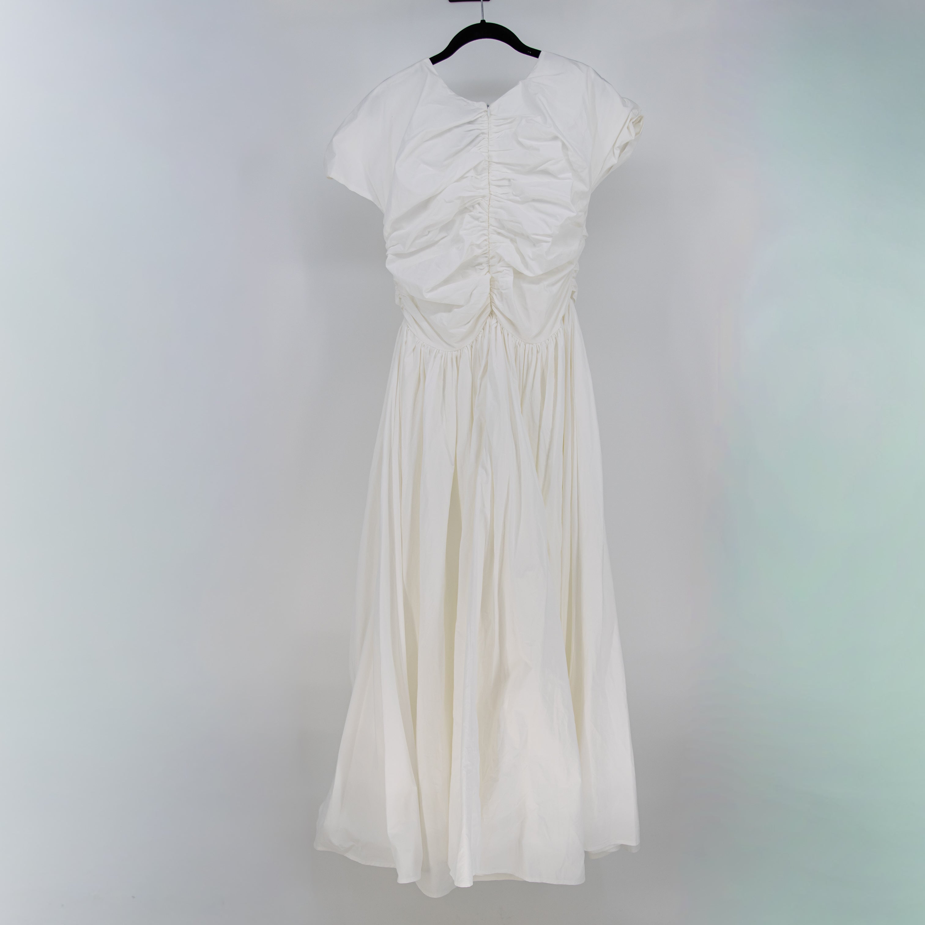 NEW Fuchsia Shaw The Dahlia Cotton Poplin Ruched A Line Midi Dress White XL