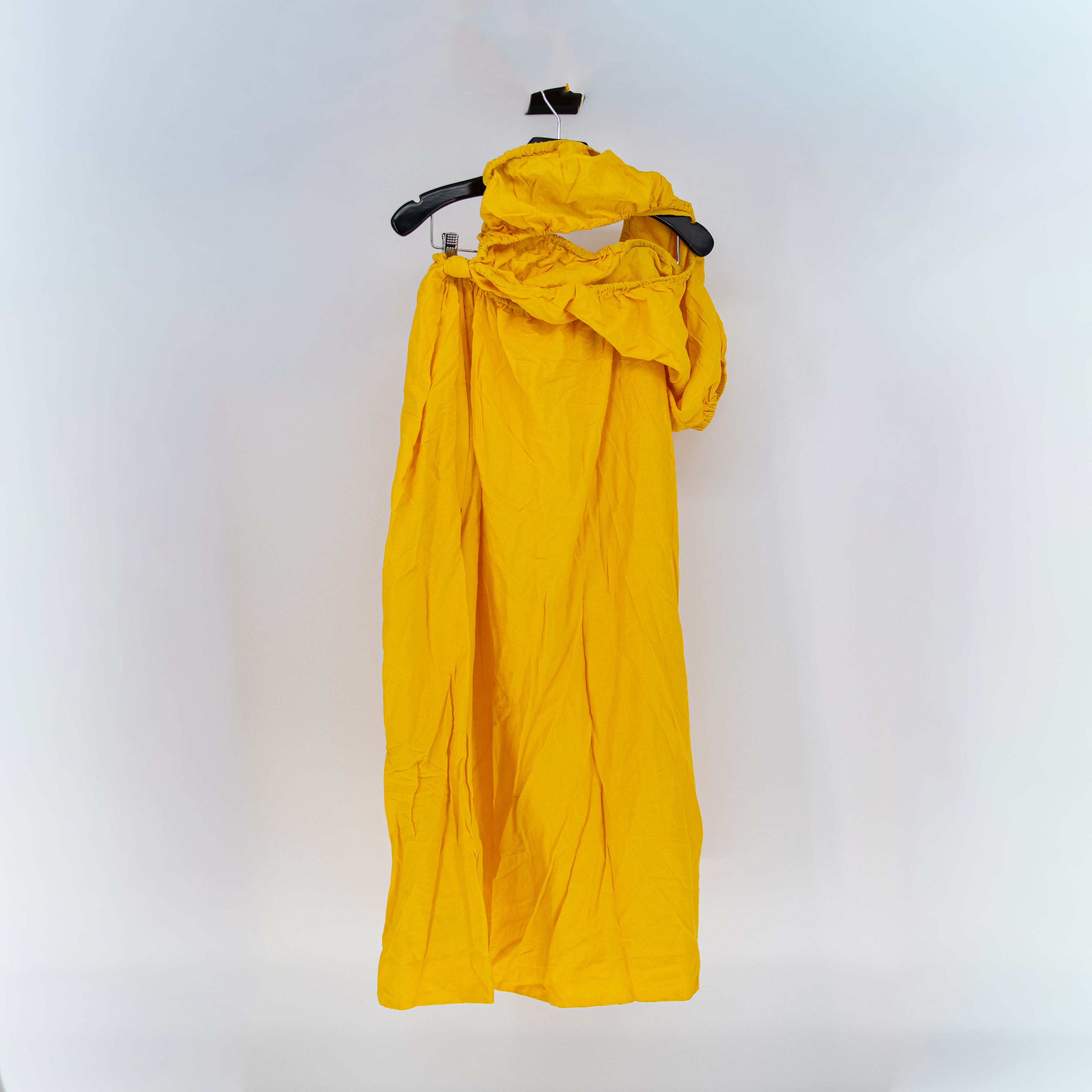 Farm Rio Linen Blend One Shoulder Cut Out Waist Midi A Line Dress Yellow Large