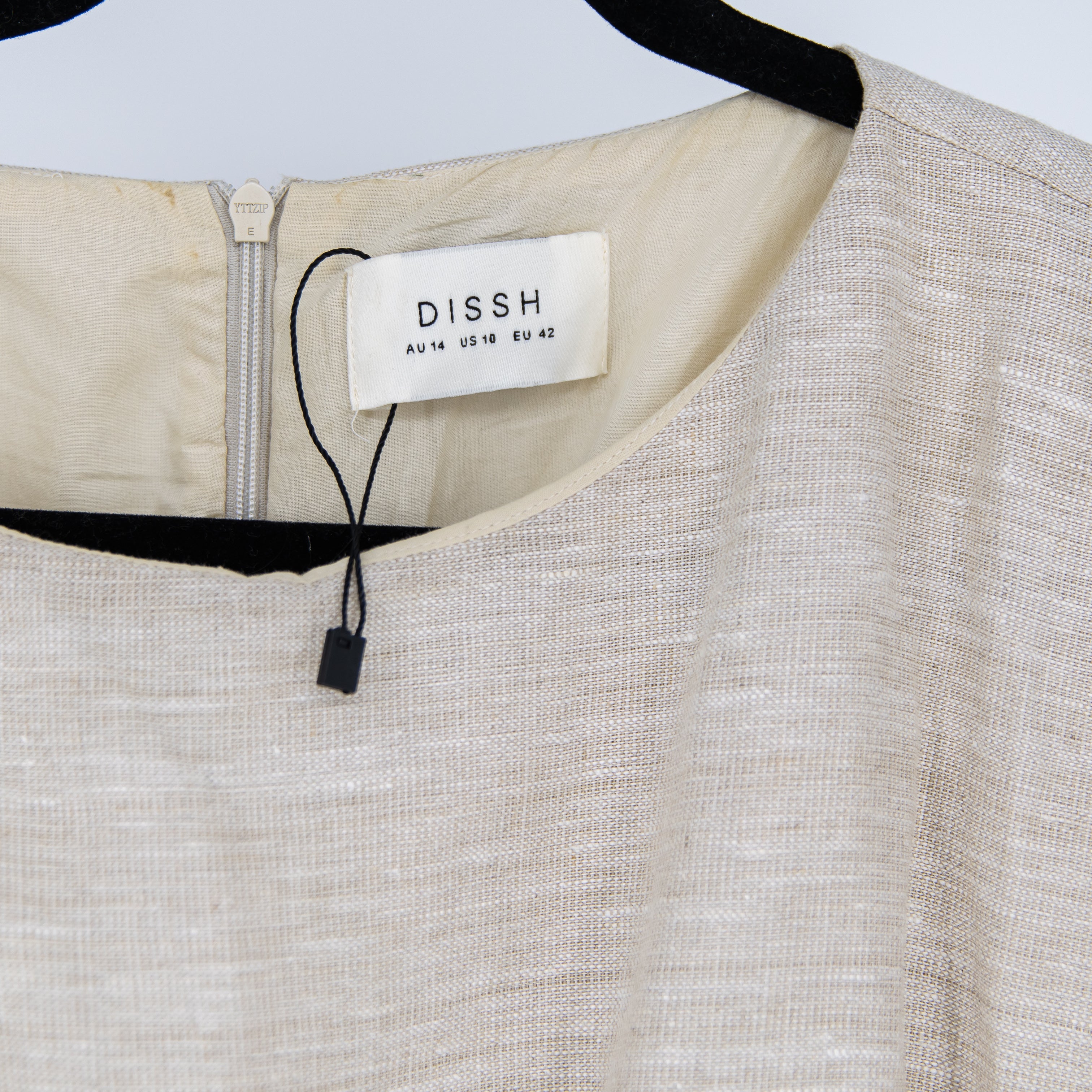 Dissh The Jayde Linen Pleated Pin Tuck Cotton Line Fit Flare Midi Dress Neutral