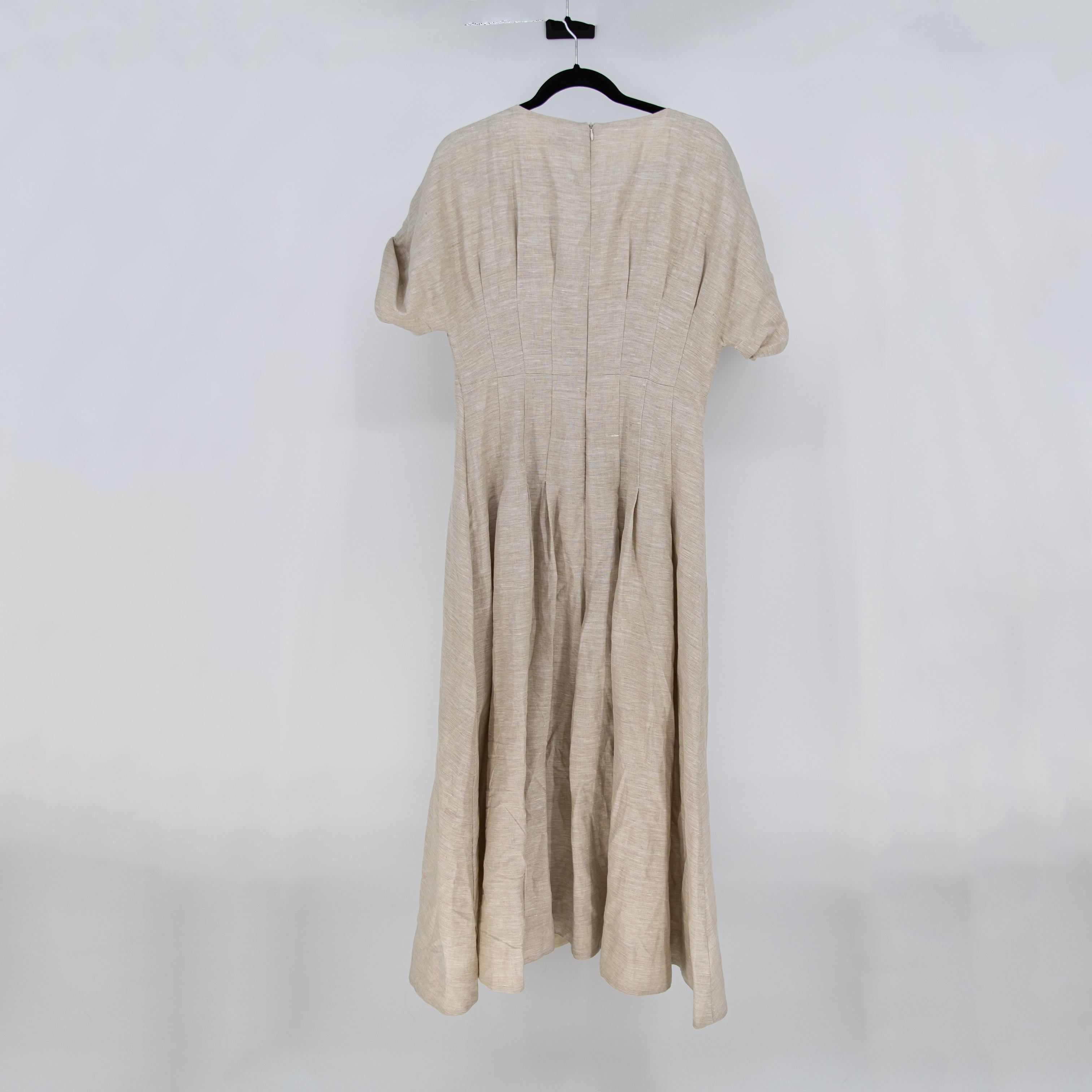 Dissh The Jayde Linen Pleated Pin Tuck Cotton Line Fit Flare Midi Dress Neutral