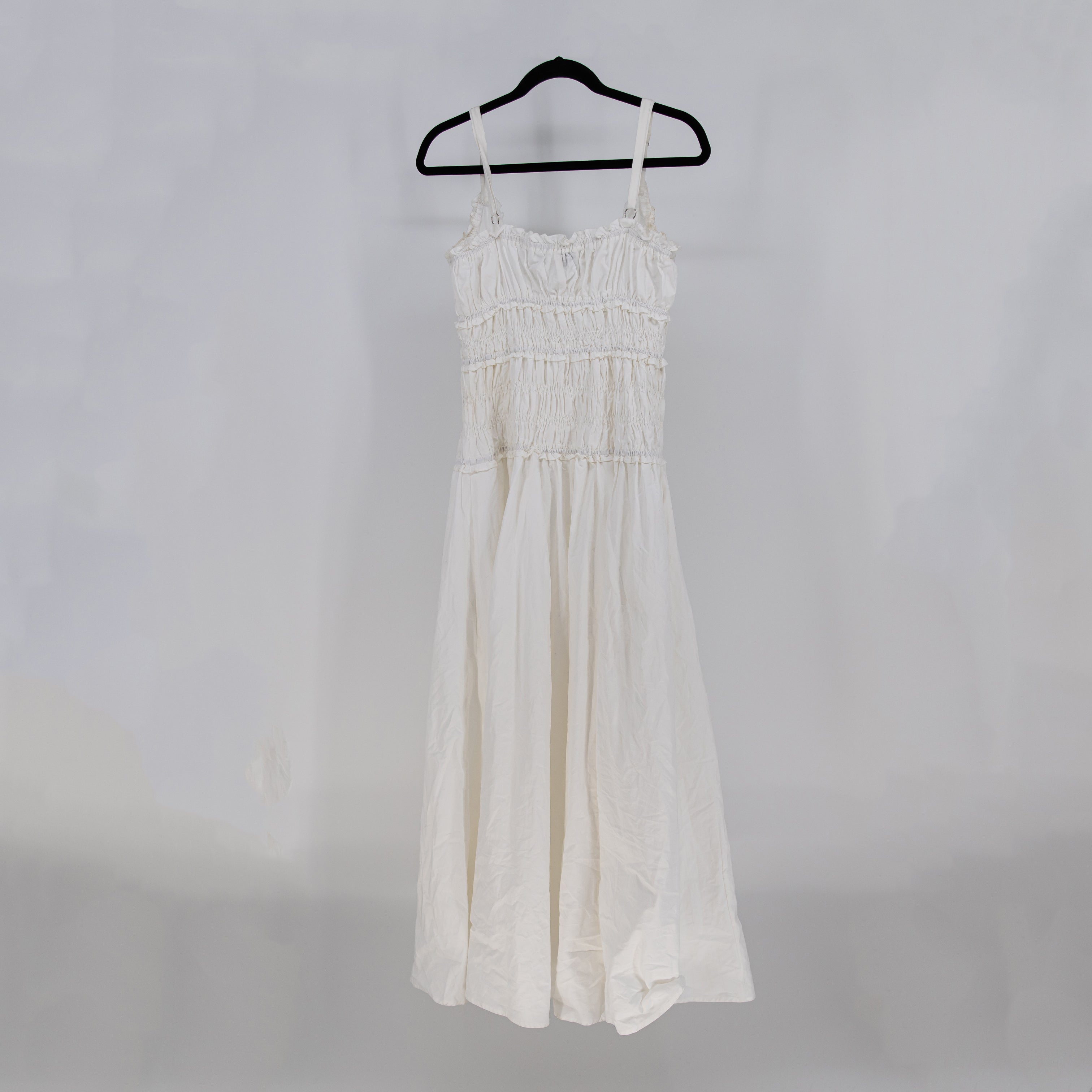 Dissh Zahara White Cotton Poplin Smocked Bodice Pullover Midi Dress White 10