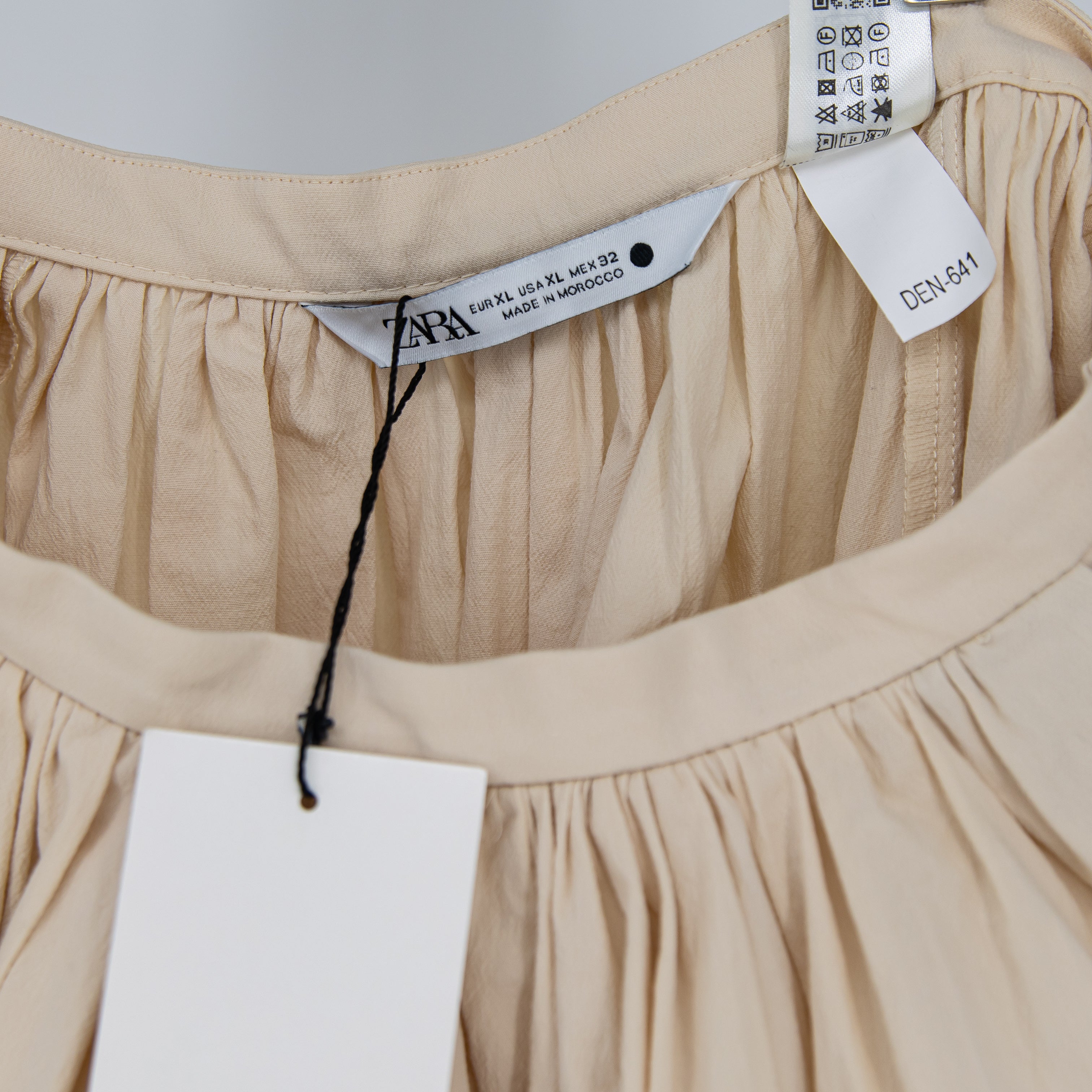 NEW Zara Cotton Stretch Crepe Textured Ruffle Pleated A Line Midi Skirt Neutral