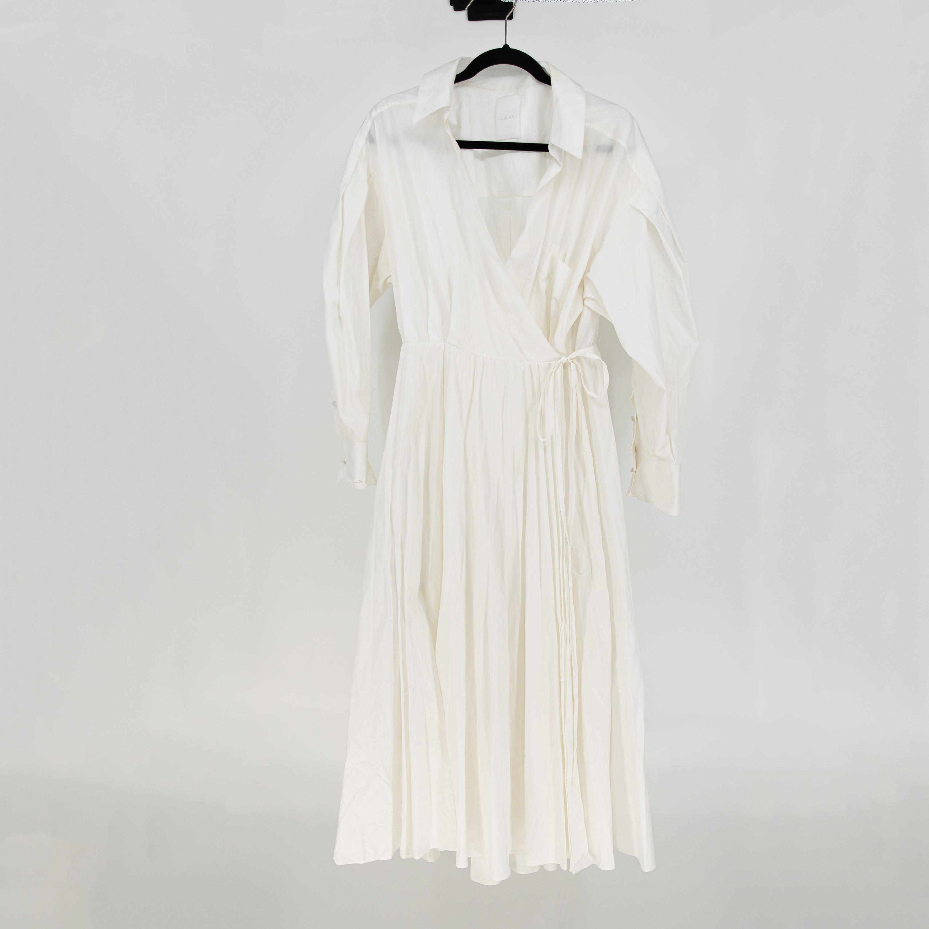 Valentino Le Blanc Cotton Poplin Puff Sleeve Wrap Pleated Shirt Dress White XL