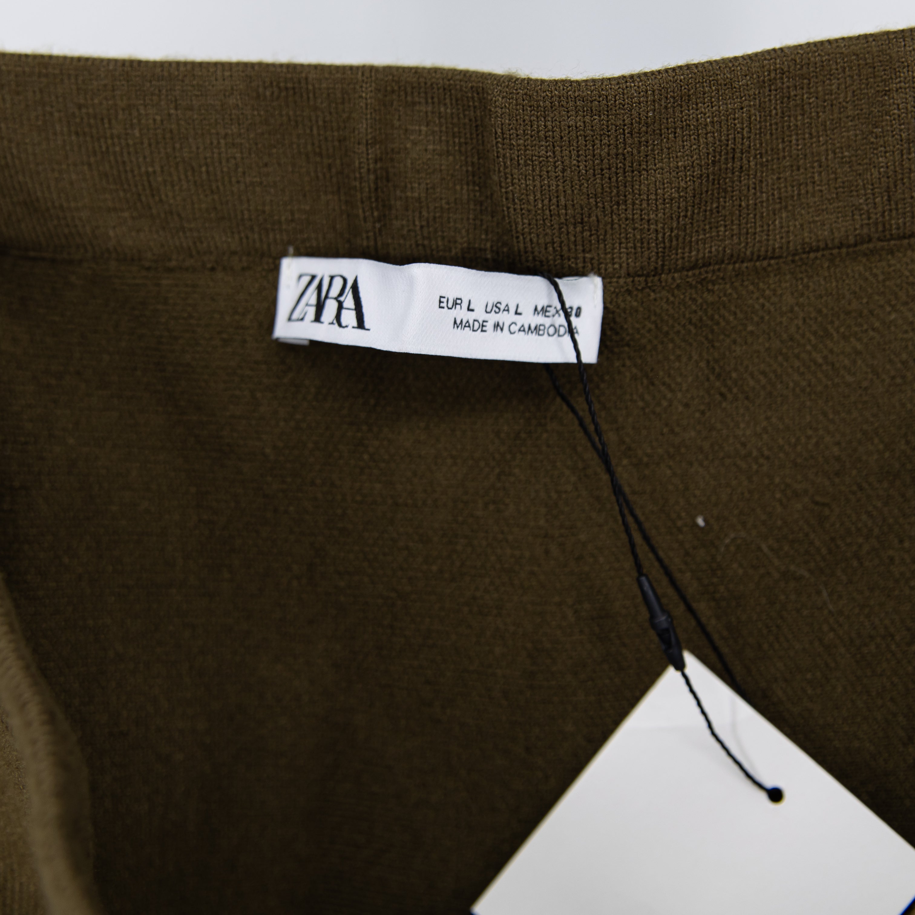 NEW Zara Stretch Knit Pull On Mid Rise Sweater Knit Mini Skirt Olive Green Large