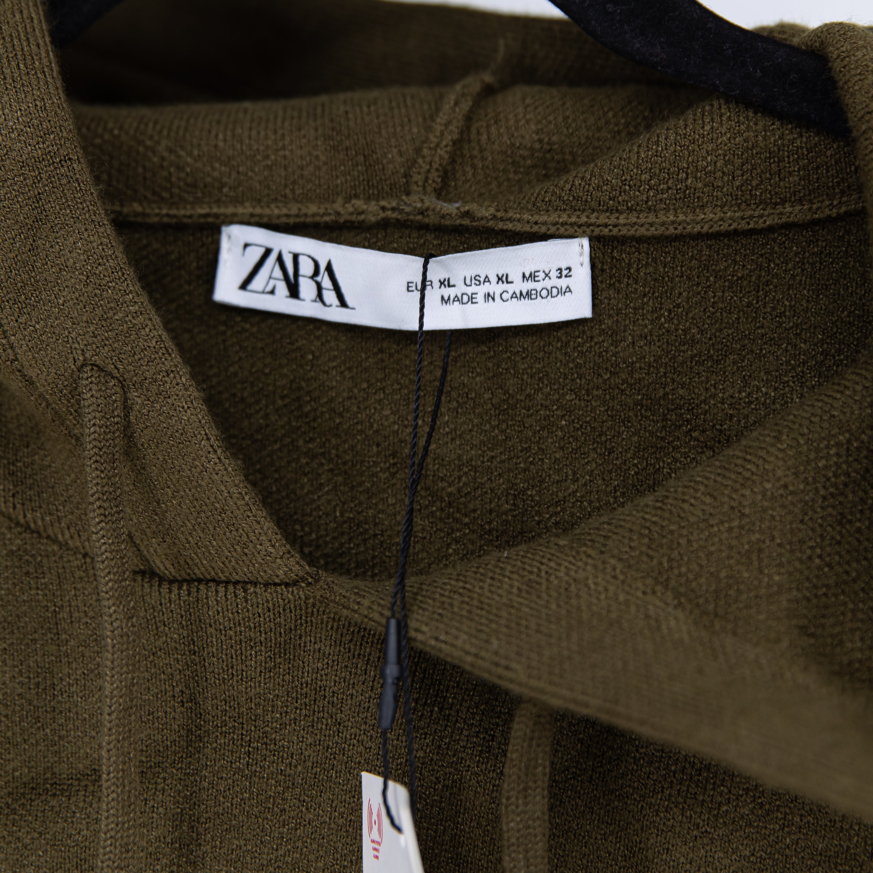 NEW Zara Knit Stretch Pullover Hoodie Sweater Sweatshirt Olive Green XL