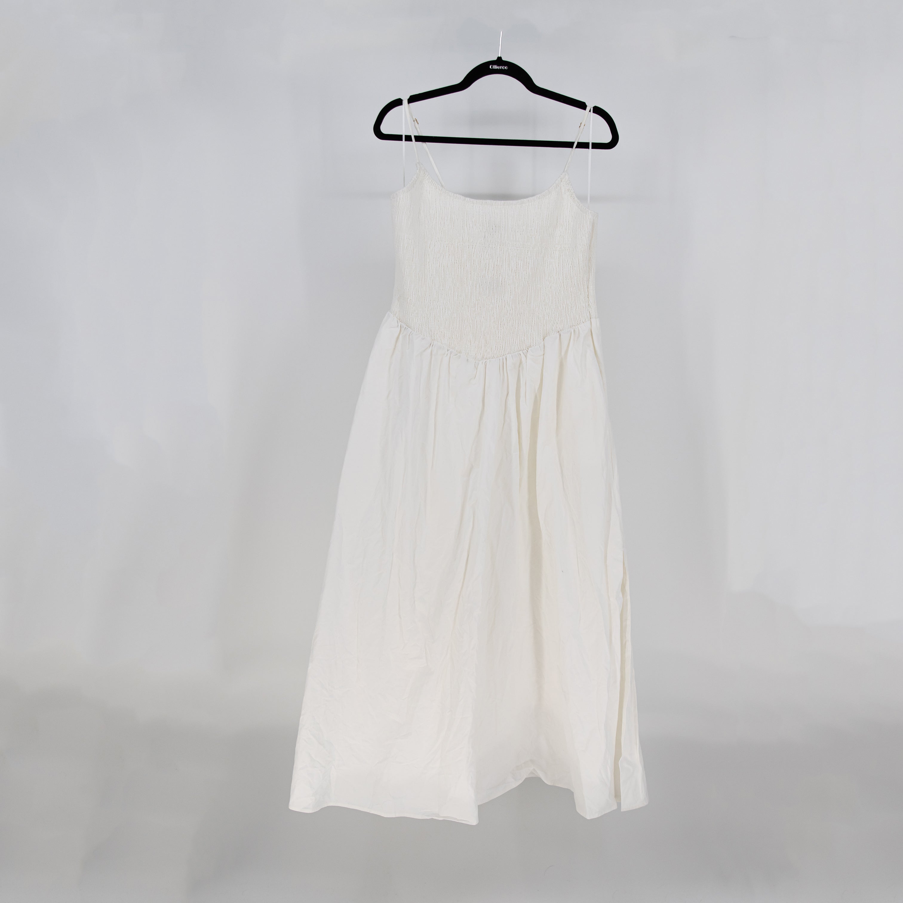 NEW Dissh Milano Cotton Poplin Smocked Stretch Bodice Pullover Midi Dress White