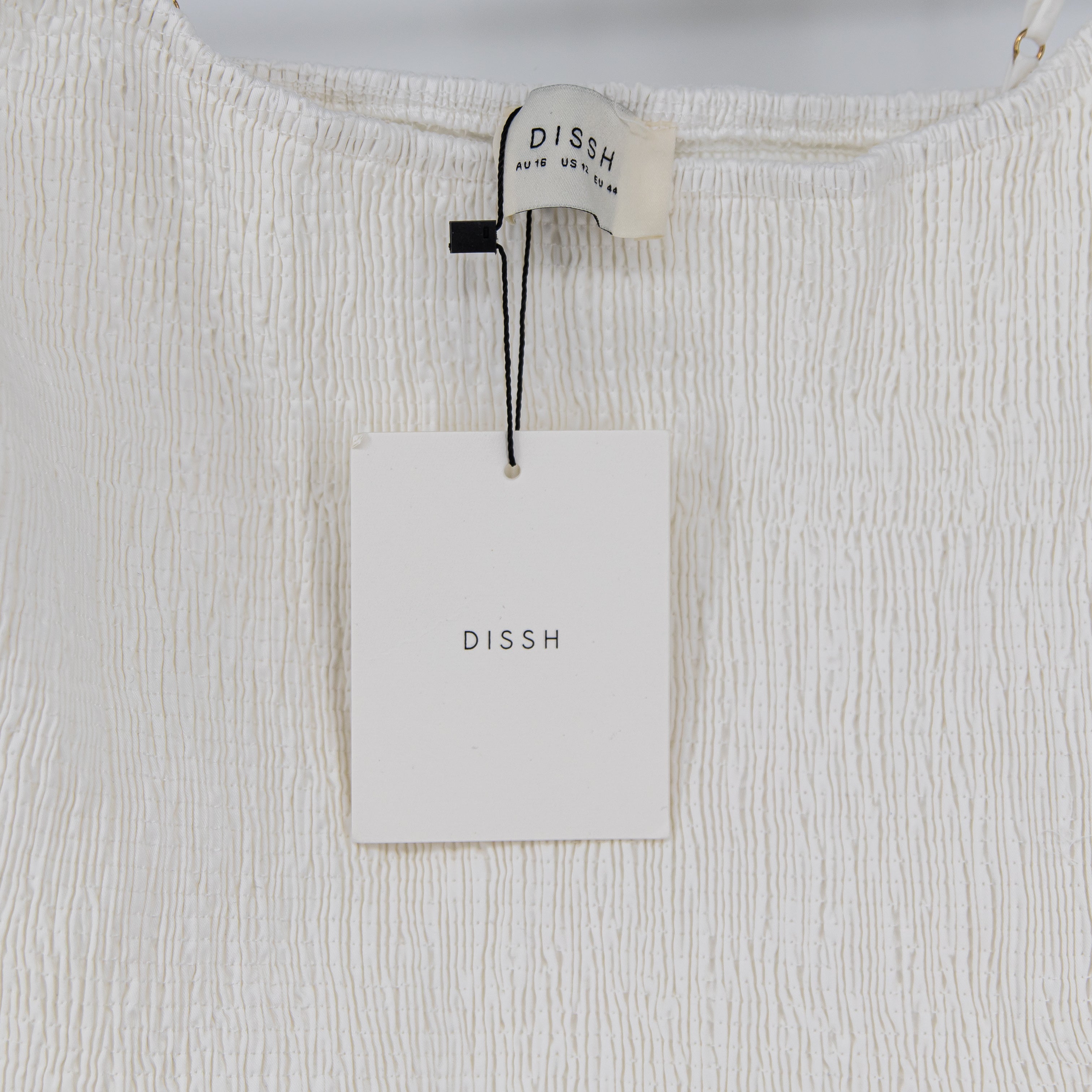 NEW Dissh Milano Cotton Poplin Smocked Stretch Bodice Pullover Midi Dress White
