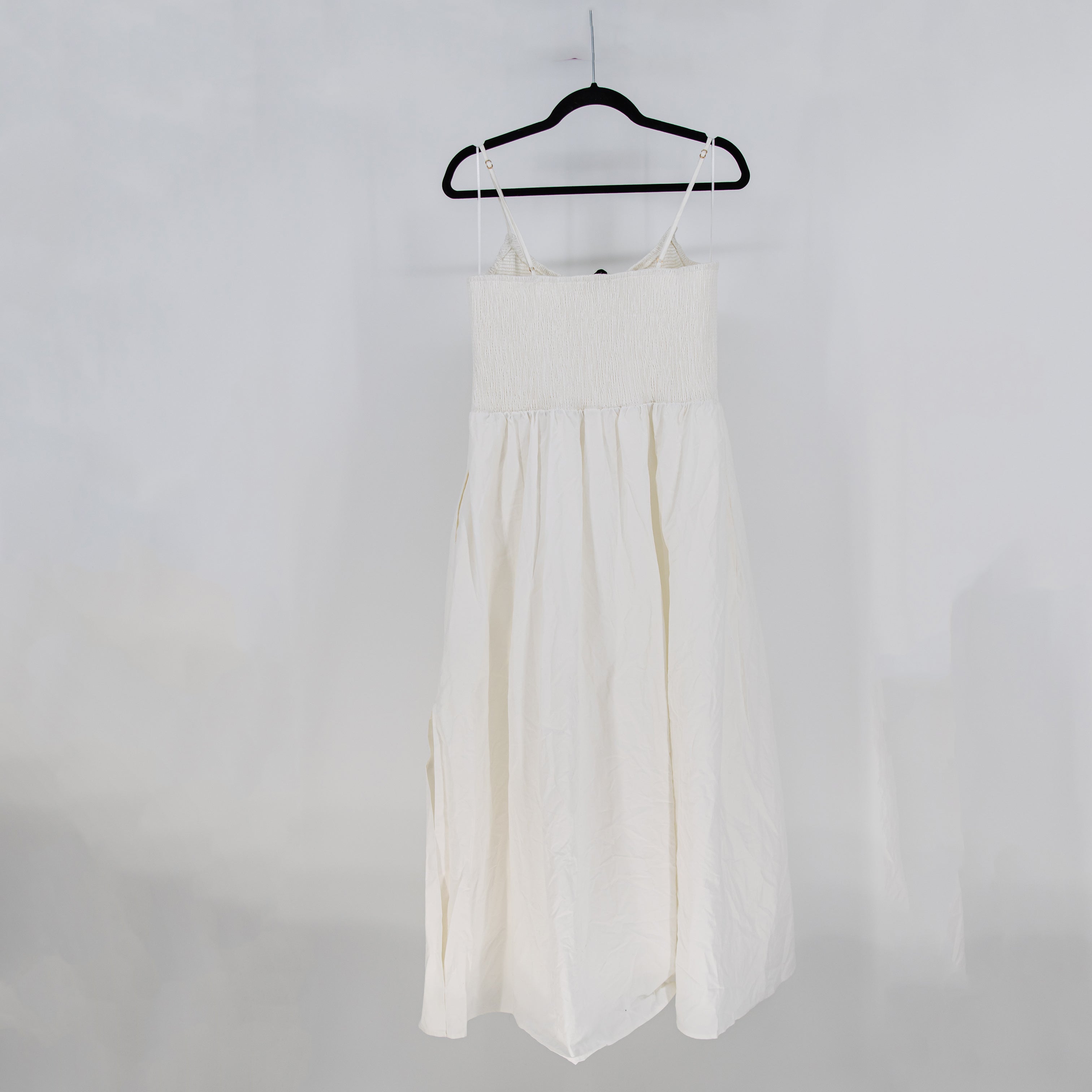NEW Dissh Milano Cotton Poplin Smocked Stretch Bodice Pullover Midi Dress White
