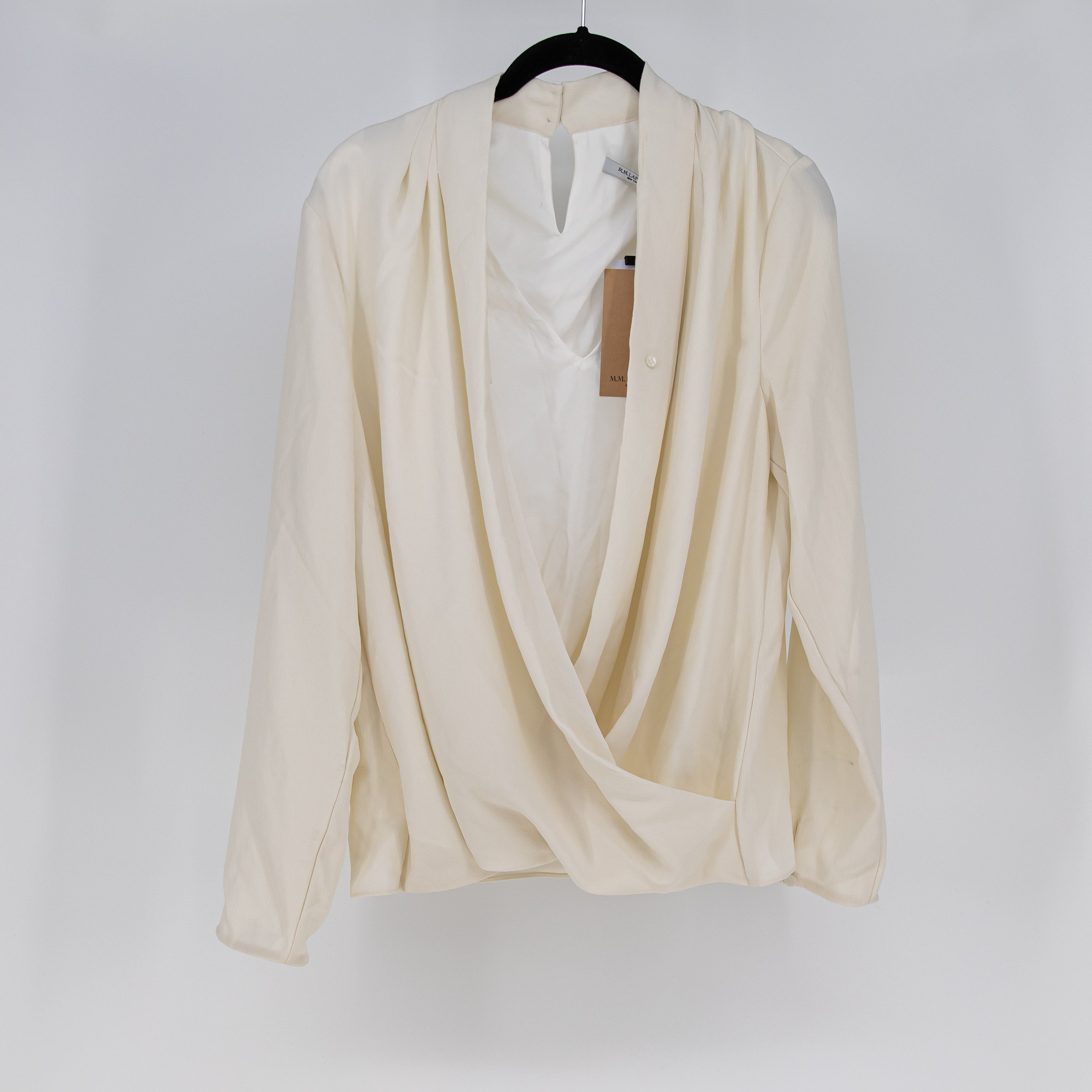 NEW M.M. Lafleur The Antoinette 3/4 Sleeve Collarless Wrap Blouse Top Alabaster