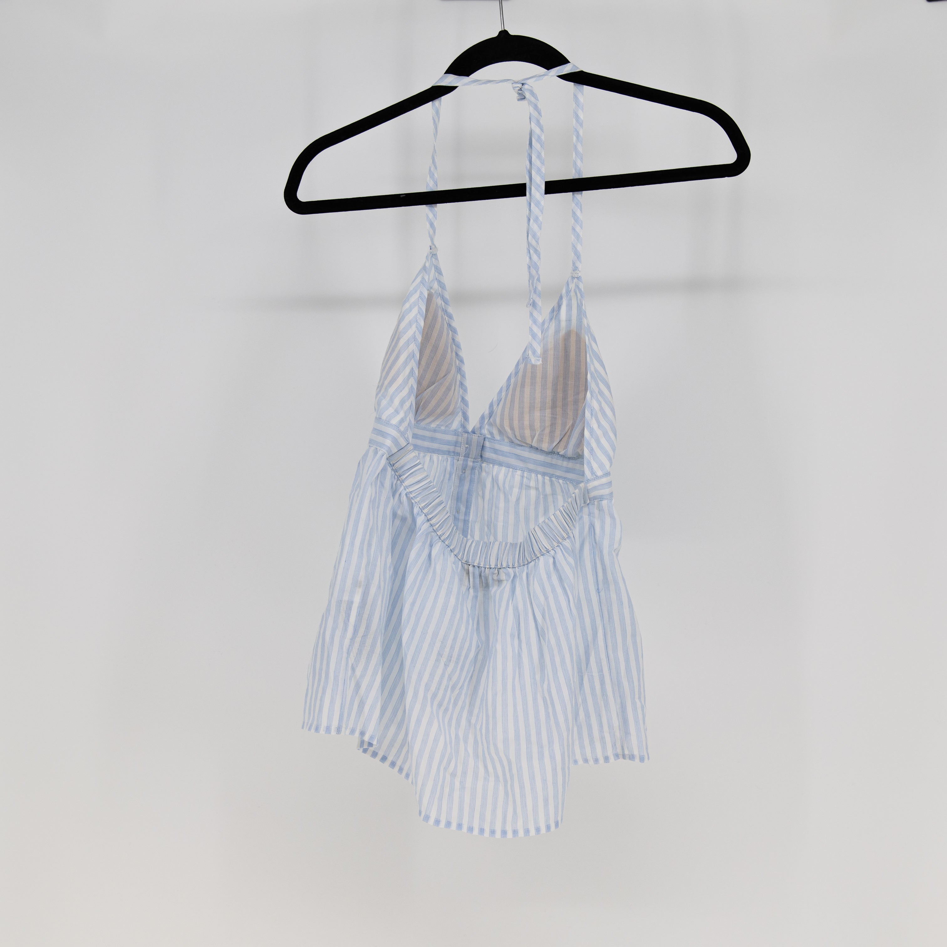 NEW Hollister Cotton Blue White Pinstripe Halterneck Button Front Tank Top Small