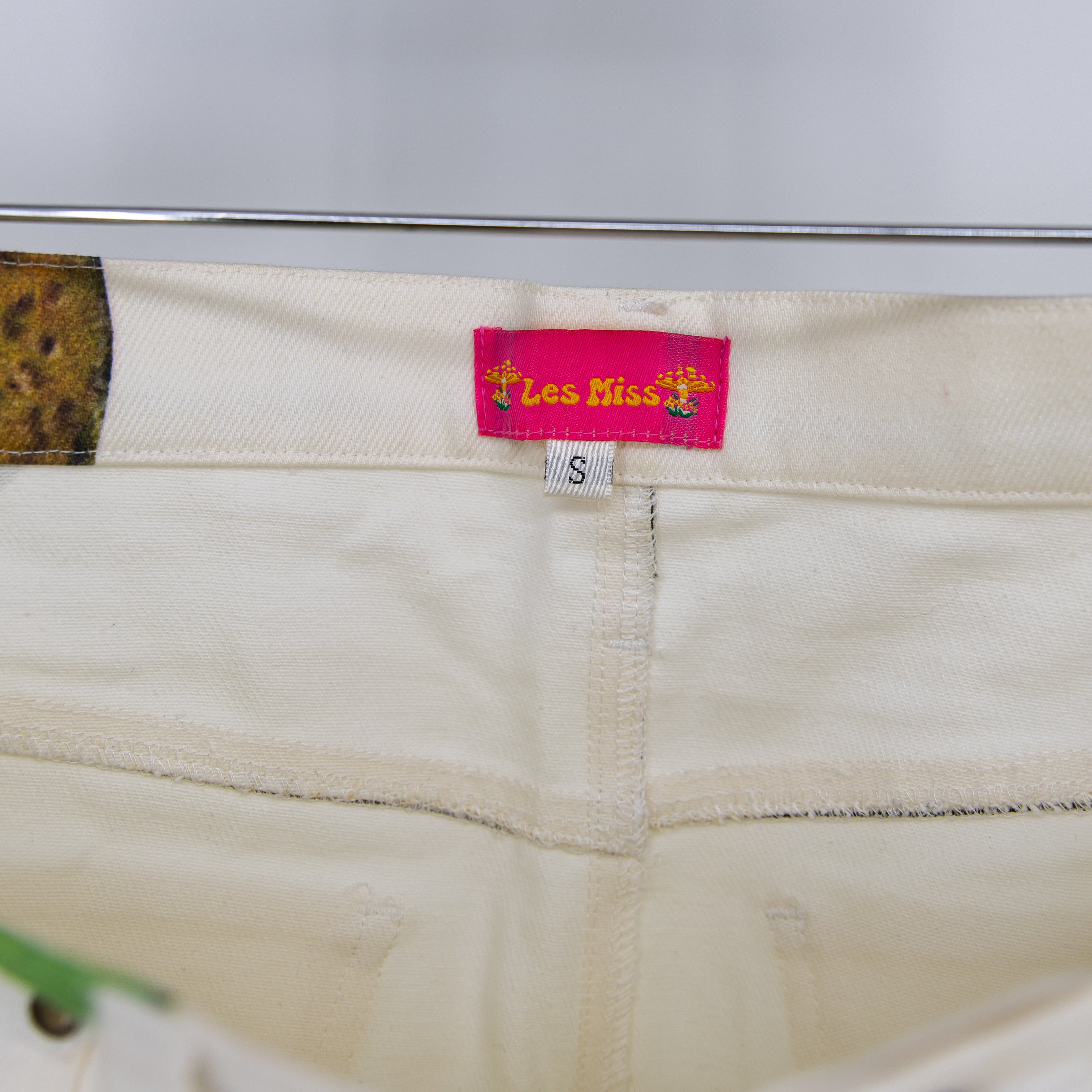 Les Miss Kiwi Fruit Print Pattern Cotton Jean Mini Skirt Green White Small