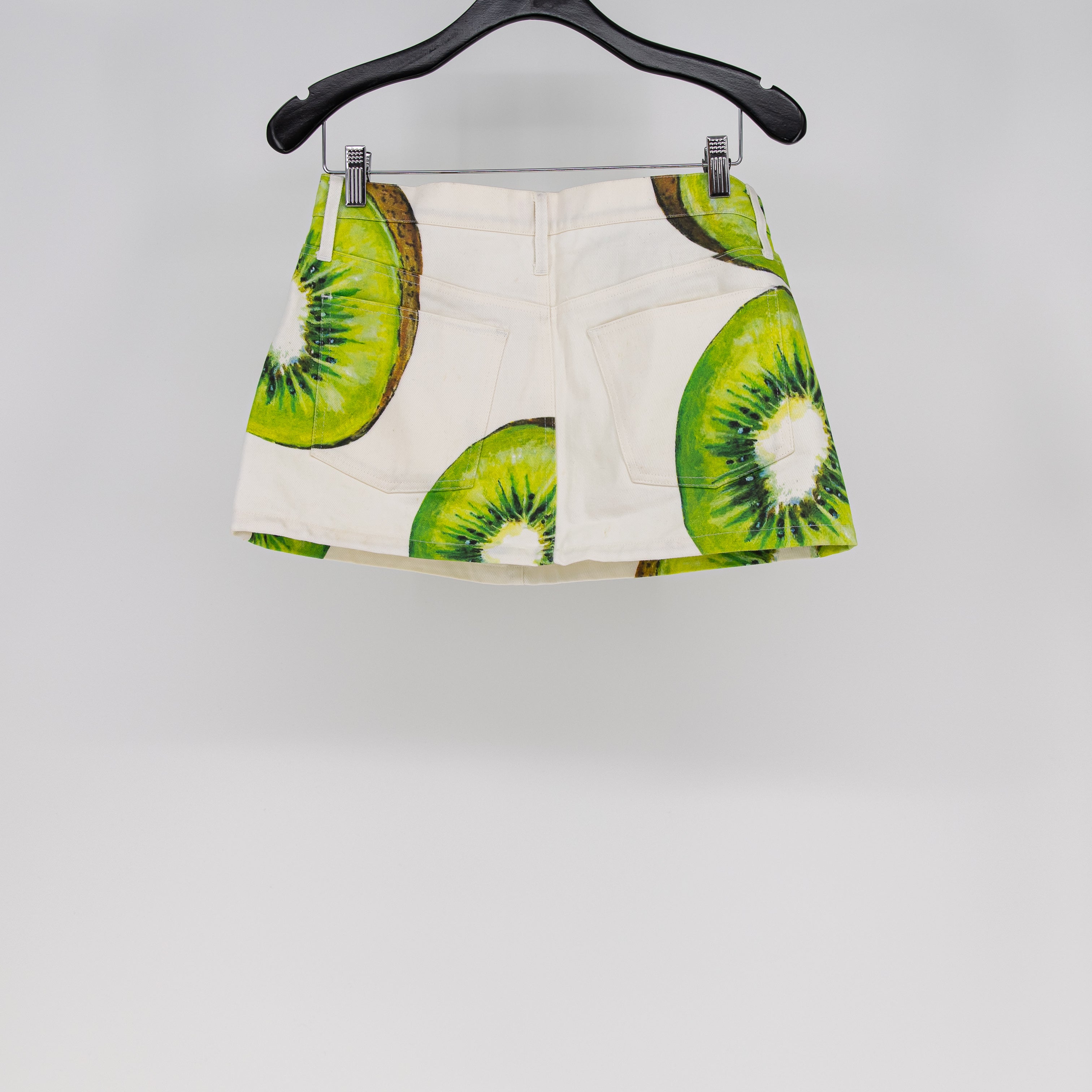 Les Miss Kiwi Fruit Print Pattern Cotton Jean Mini Skirt Green White Small