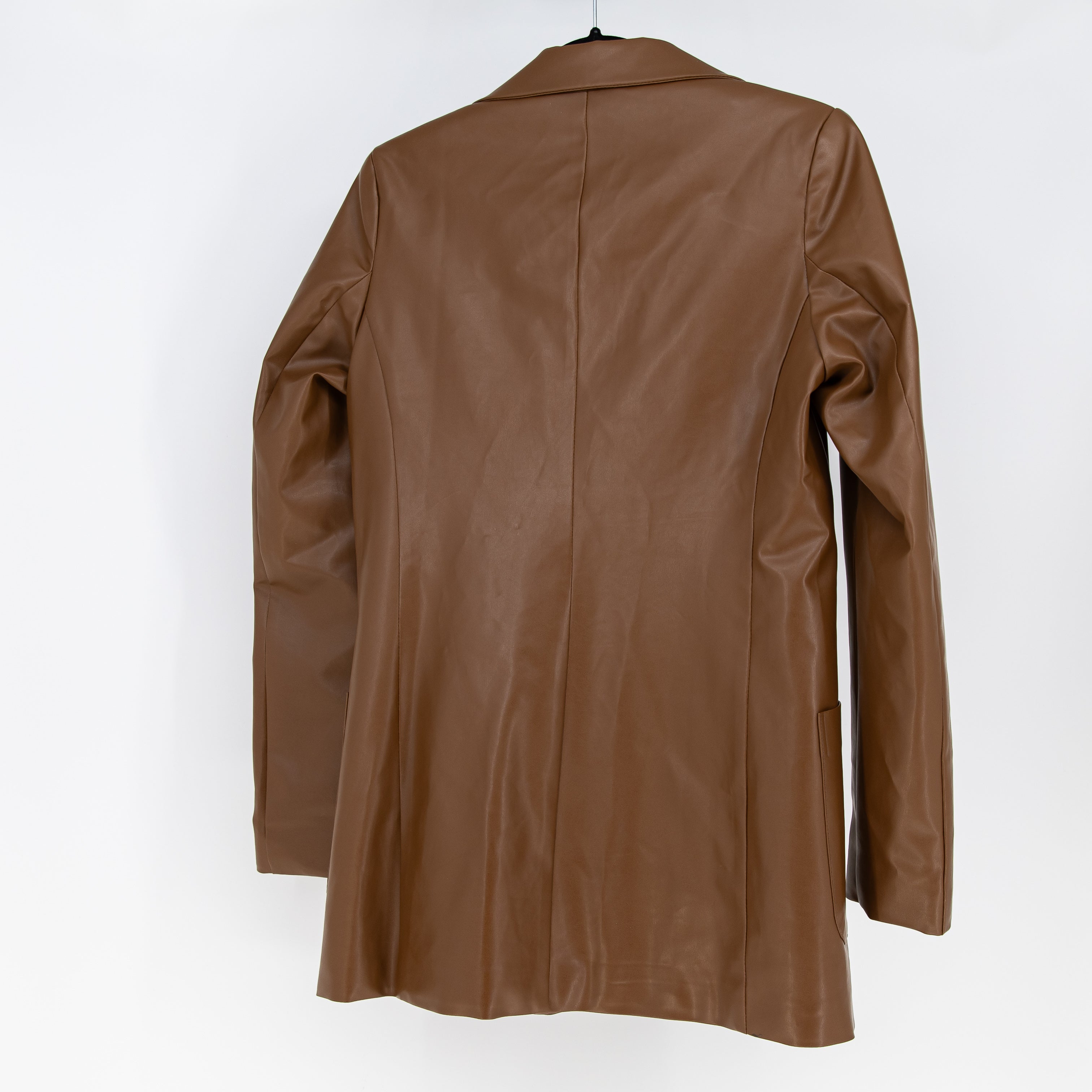Pretty Little Thing Faux Vegan Two Button Blazer Jacket Brown 0